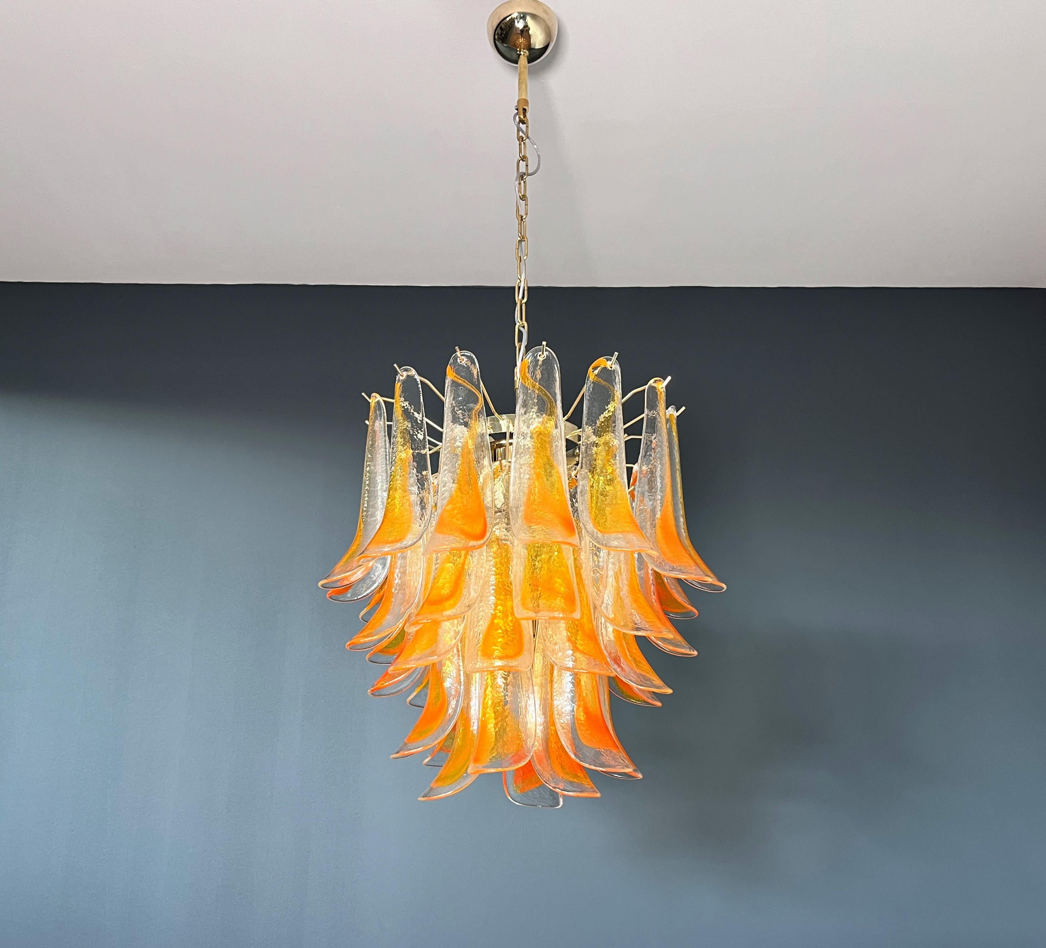 Mid-Century Modern Italian vintage Murano chandelier - 41 orange glasses.