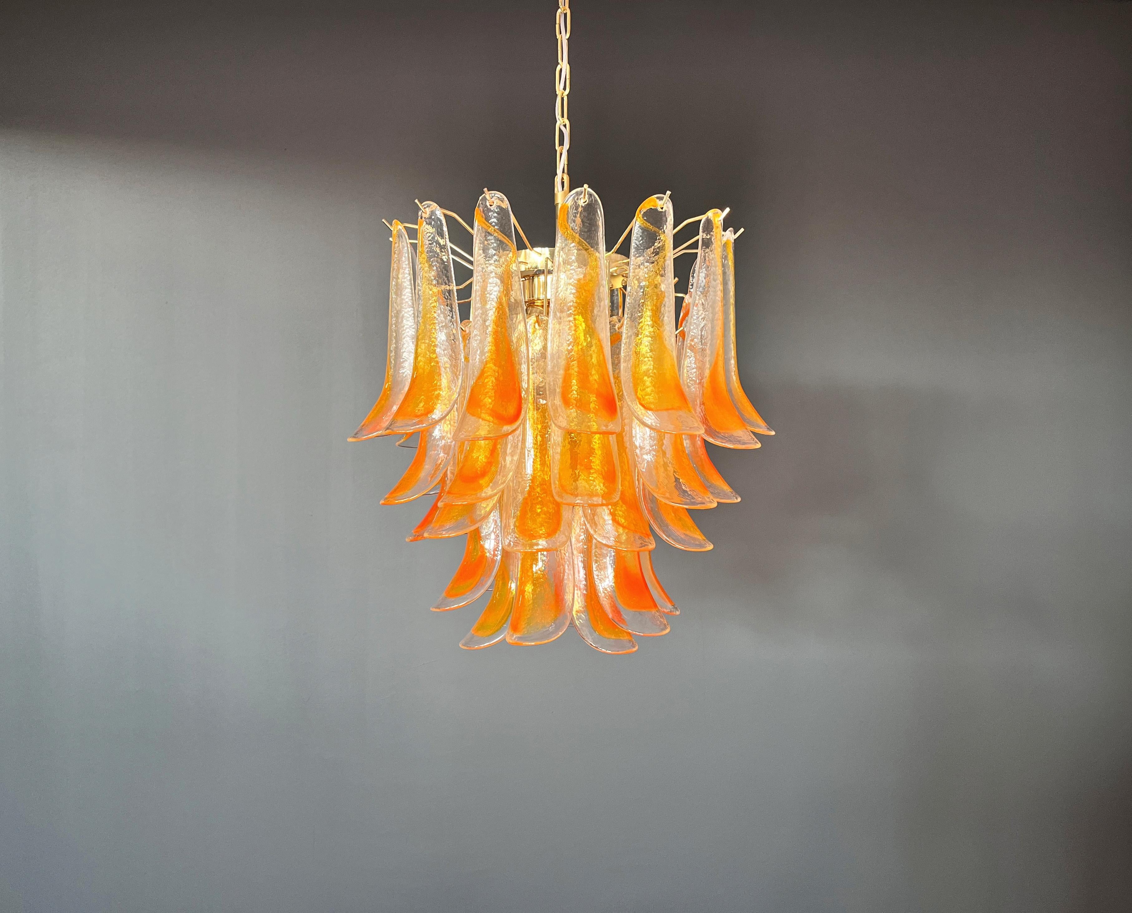 Galvanized Italian vintage Murano chandelier - 41 orange glasses.