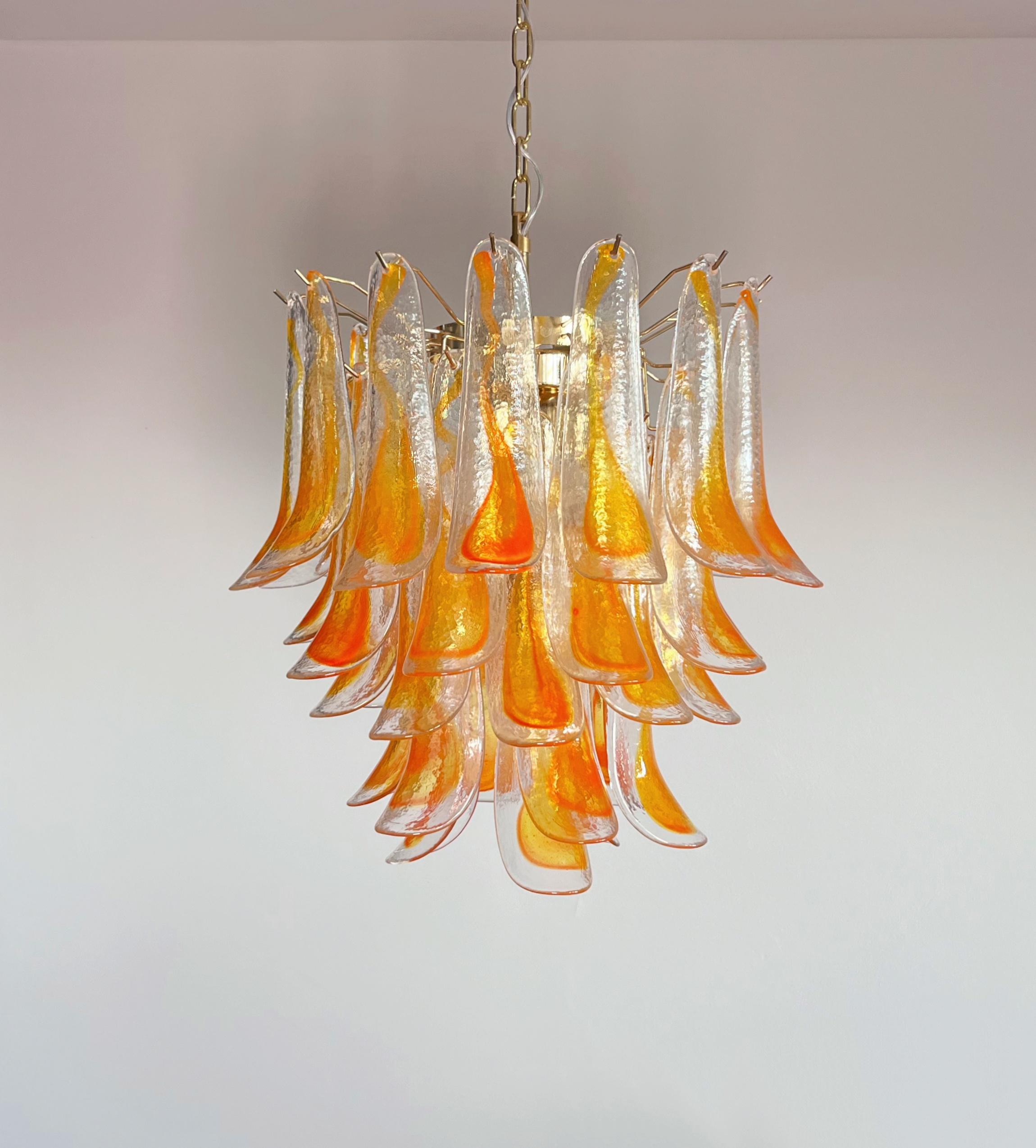 Art Glass Italian vintage Murano chandelier - 41 orange glasses.