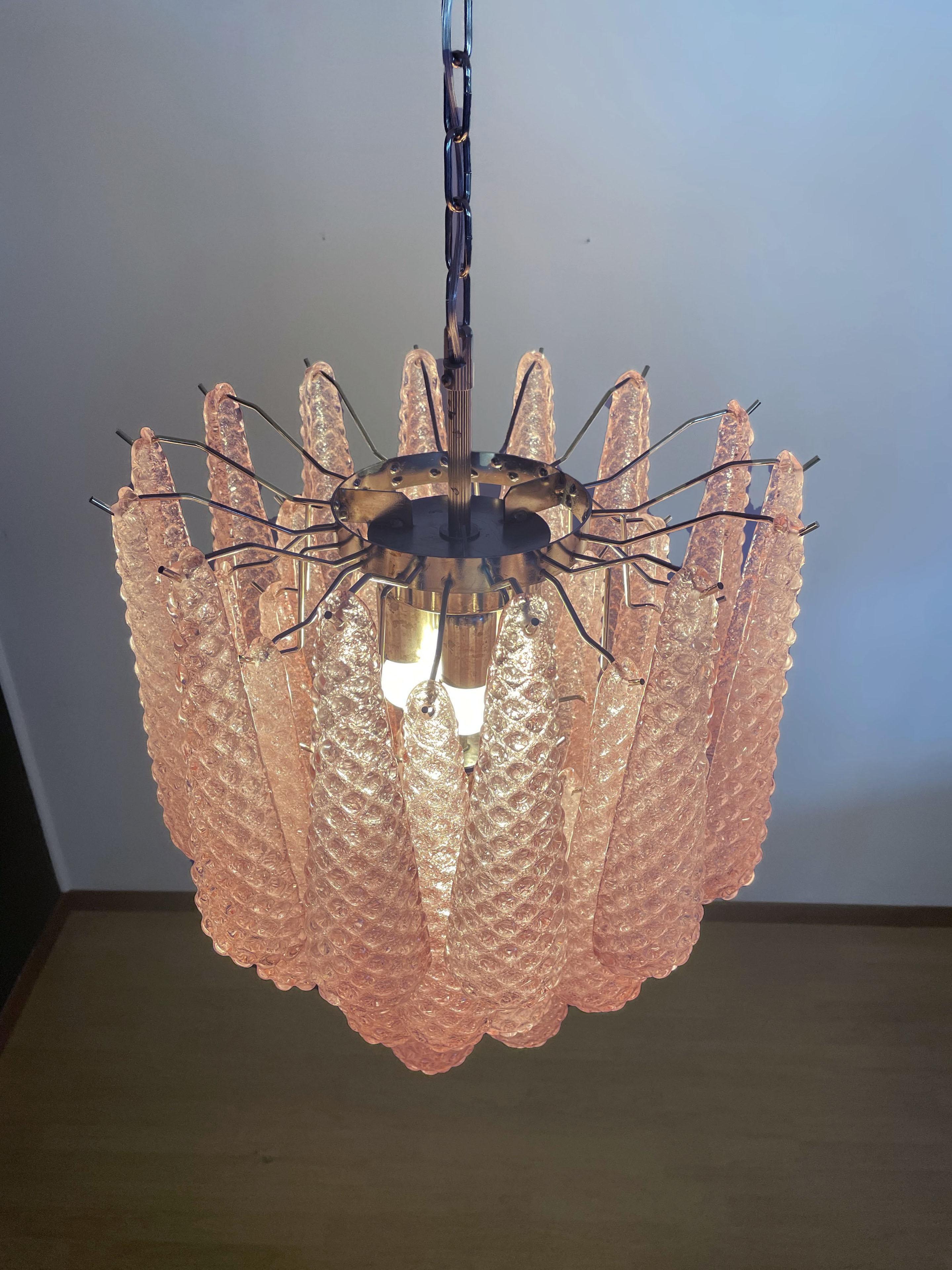 Italian Vintage Murano Chandelier 41 Pink Glass Petals Drop 3