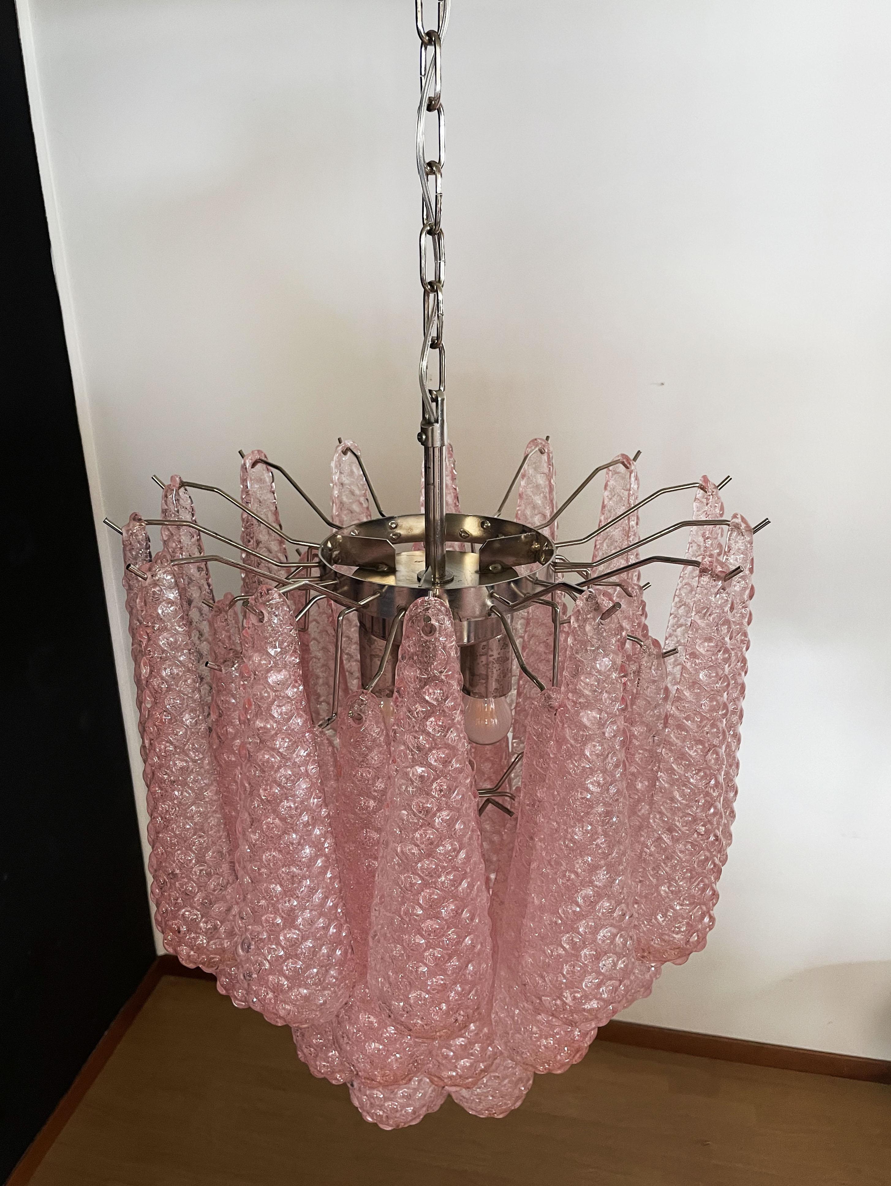 Italian Vintage Murano Chandelier 41 Pink Glass Petals Drop 4