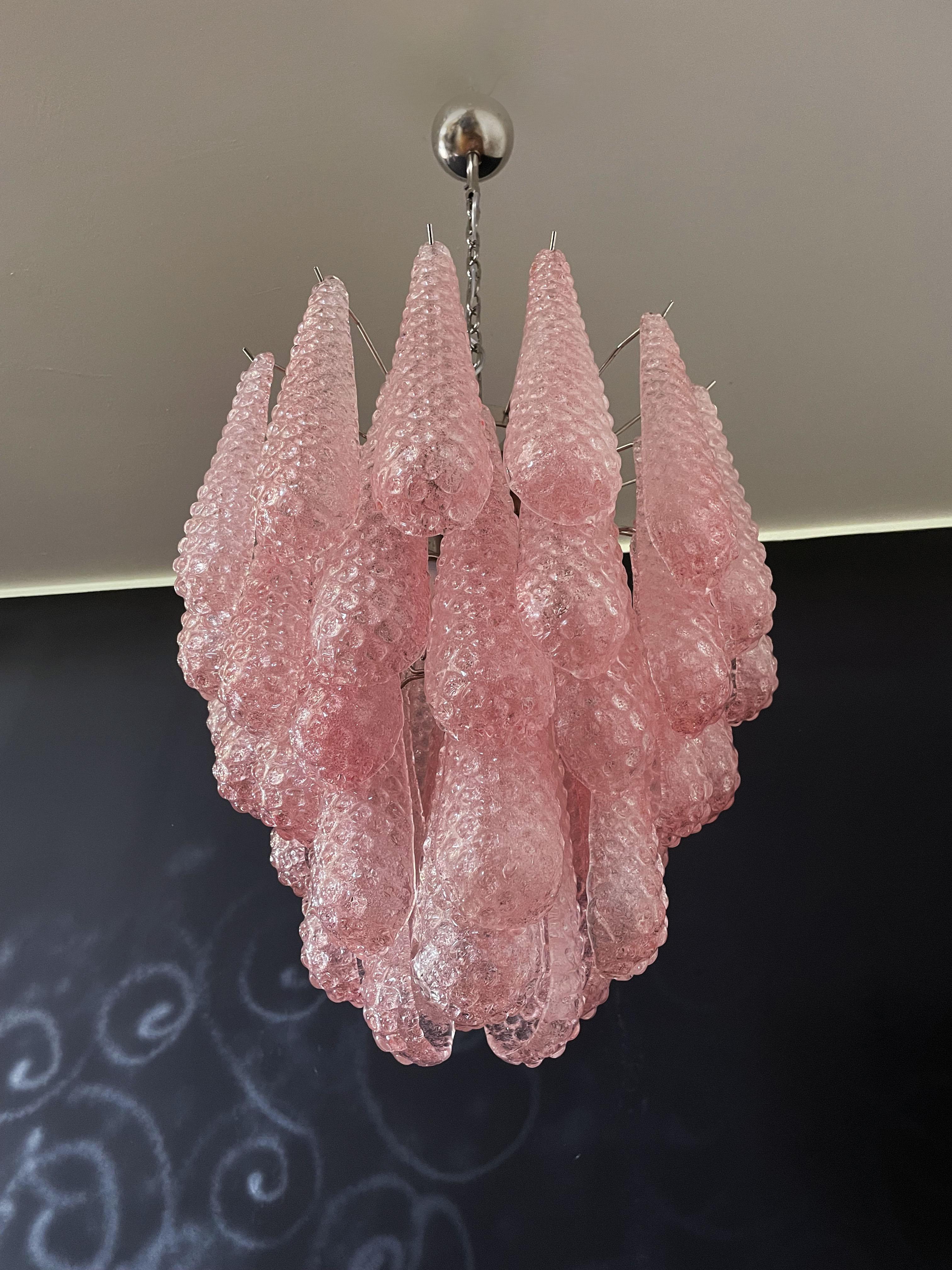 Italian Vintage Murano Chandelier 41 Pink Glass Petals Drop 5