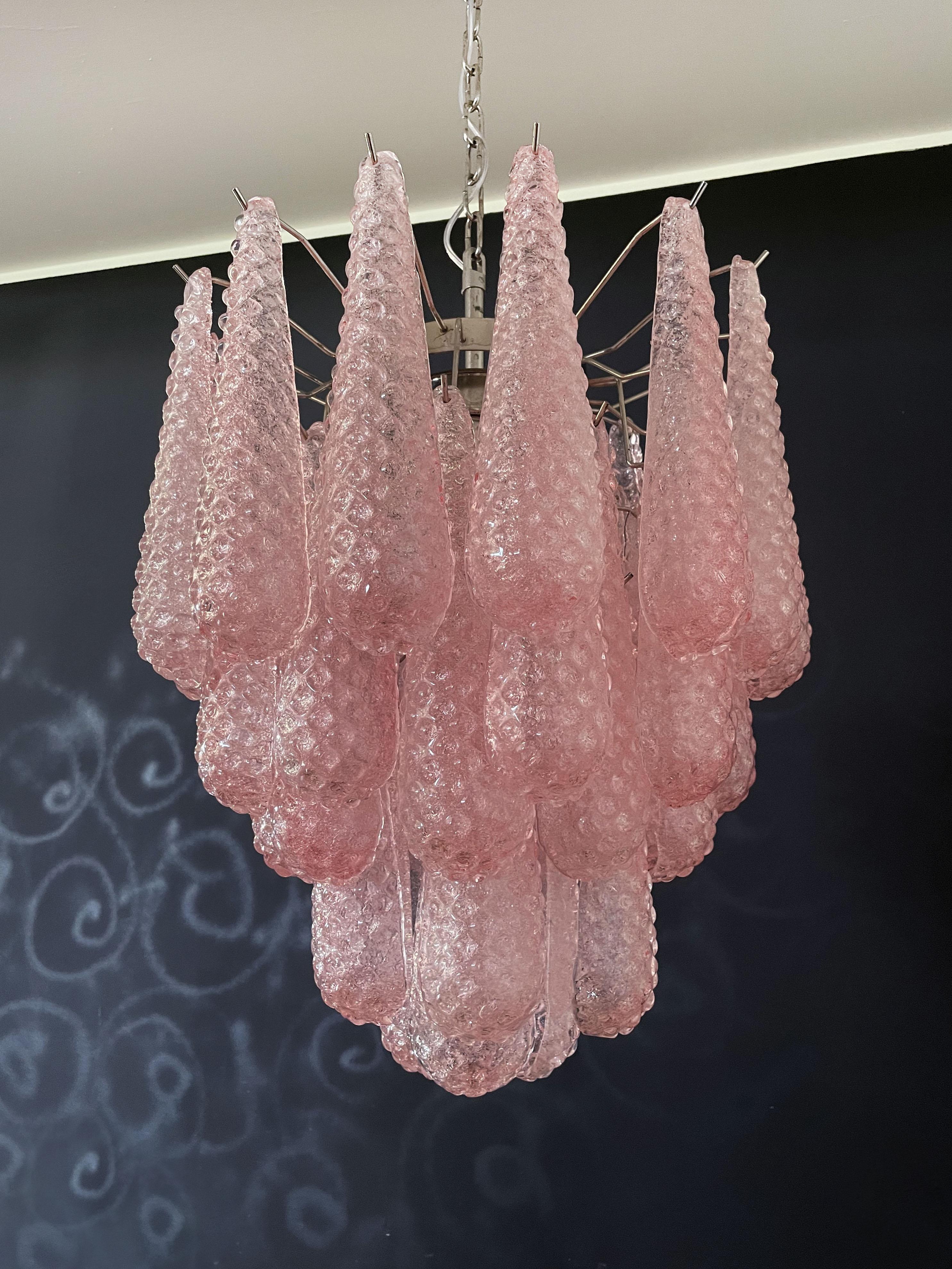Italian Vintage Murano Chandelier 41 Pink Glass Petals Drop 6