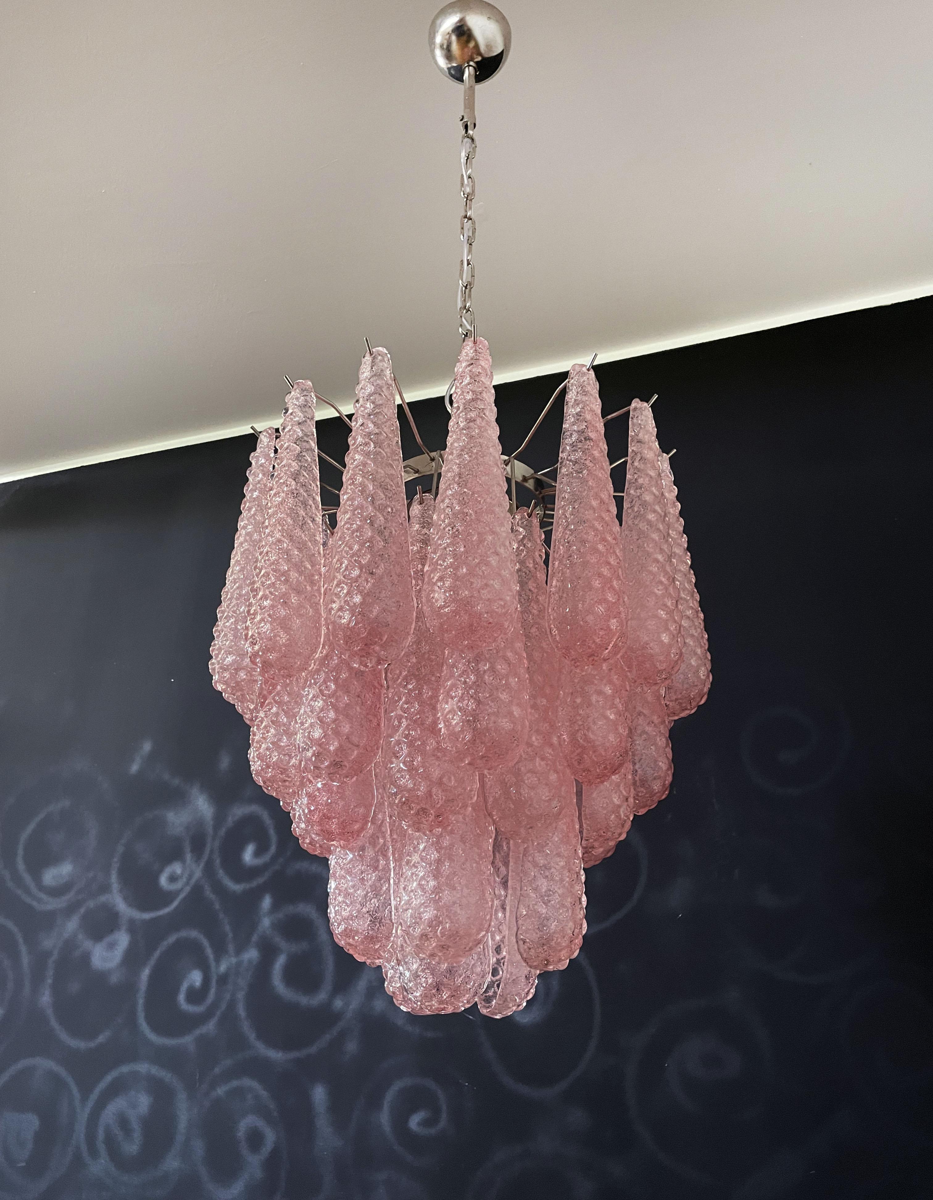 Italian Vintage Murano Chandelier 41 Pink Glass Petals Drop 7