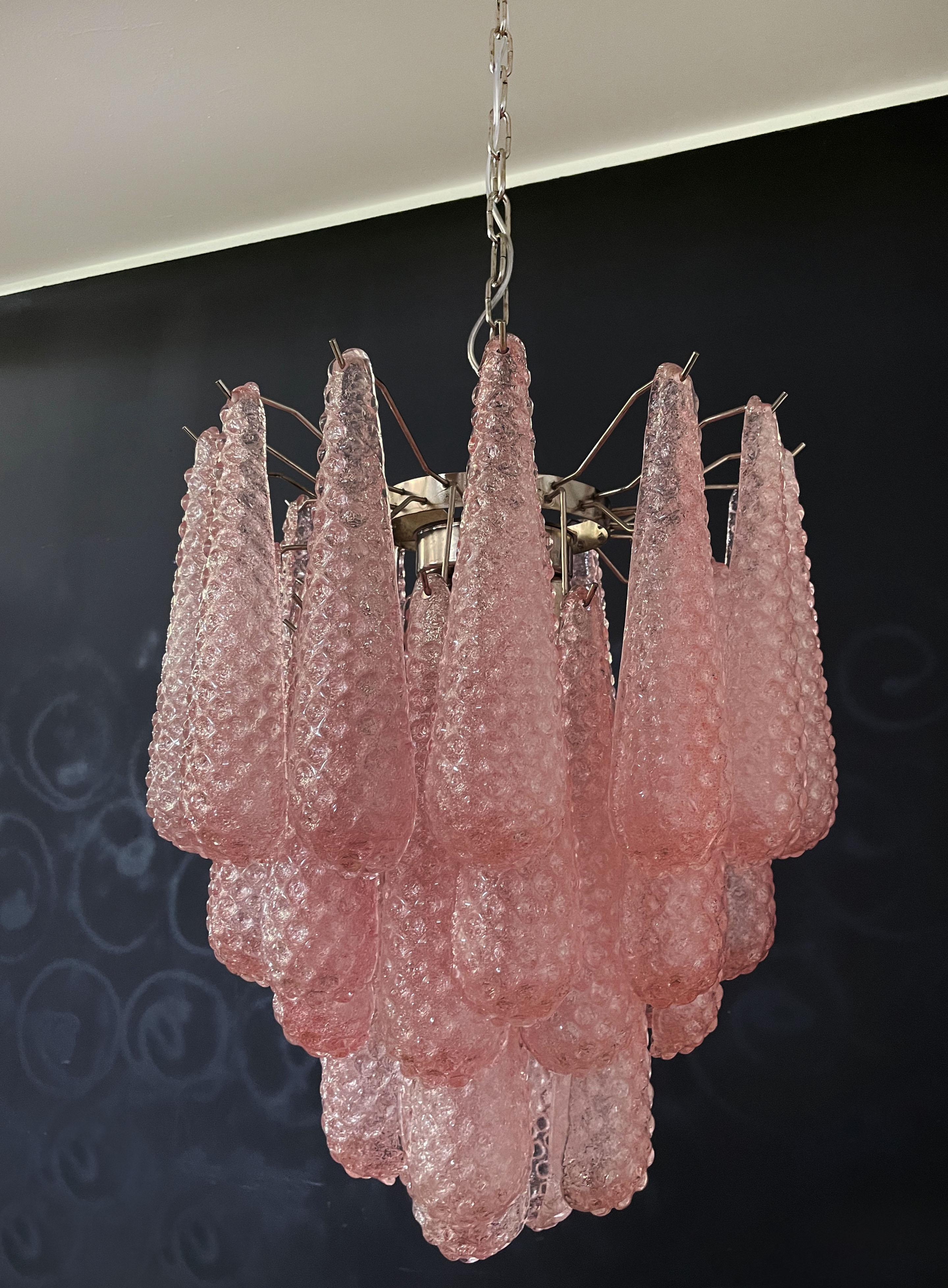 Italian Vintage Murano Chandelier 41 Pink Glass Petals Drop 8