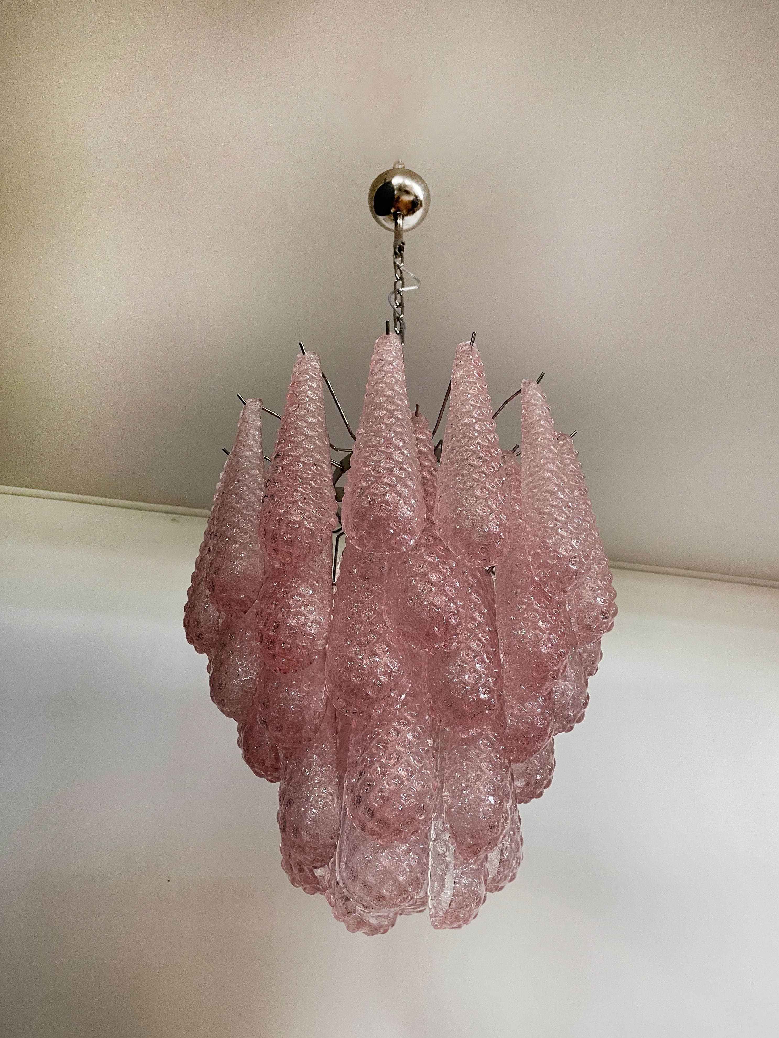 Italian Vintage Murano Chandelier 41 Pink Glass Petals Drop 9