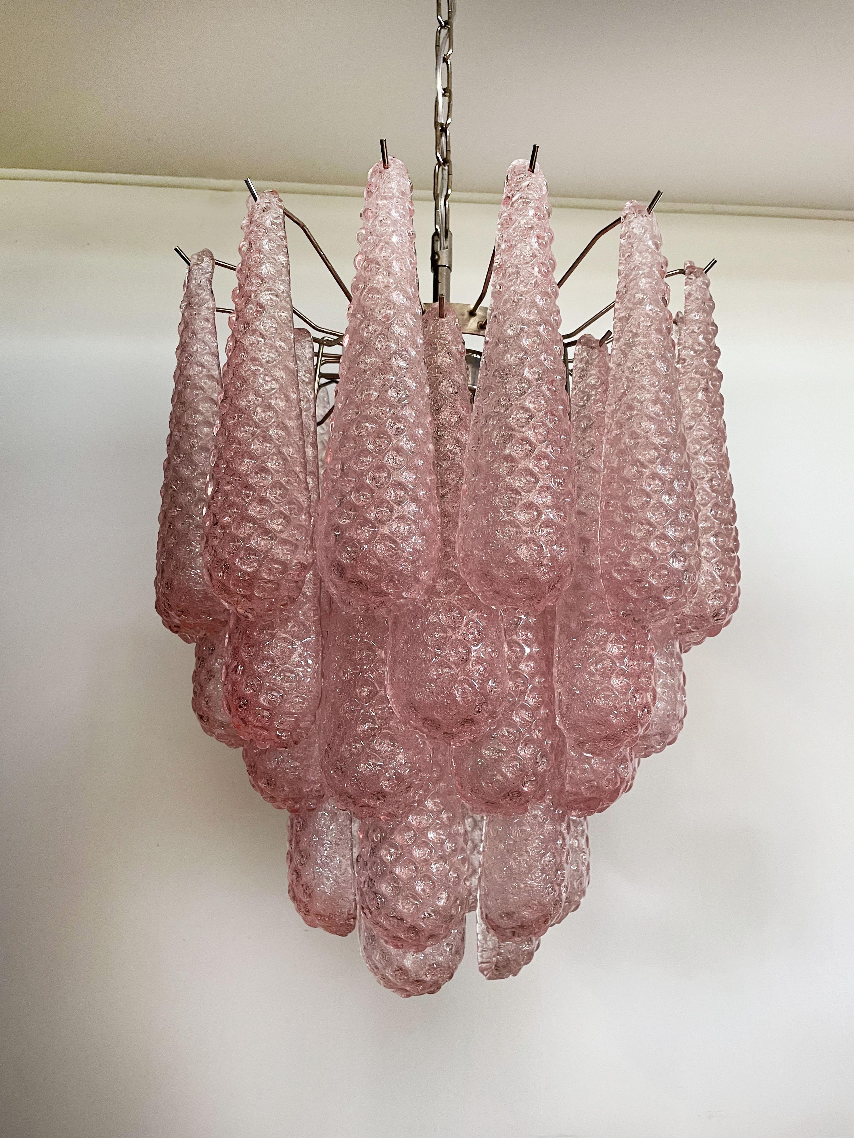 Italian Vintage Murano Chandelier 41 Pink Glass Petals Drop 10