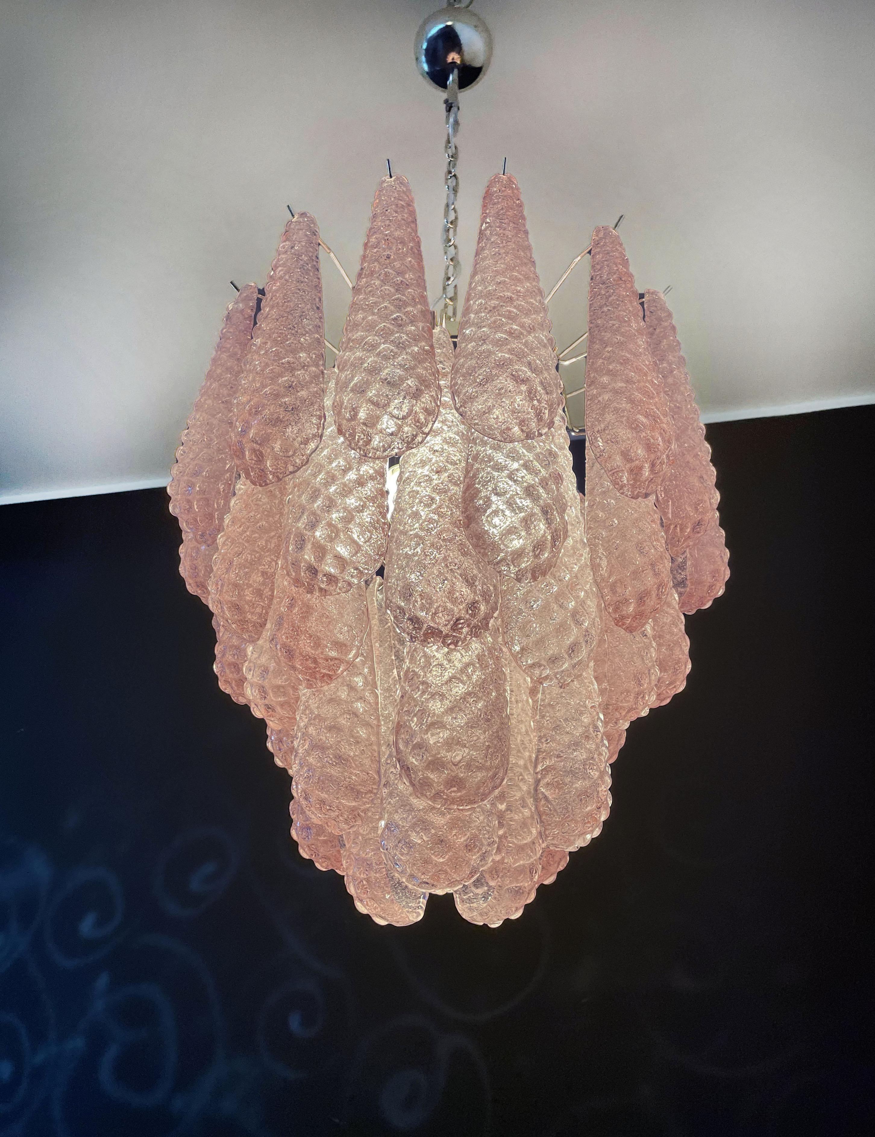 Italian Vintage Murano Chandelier 41 Pink Glass Petals Drop 11