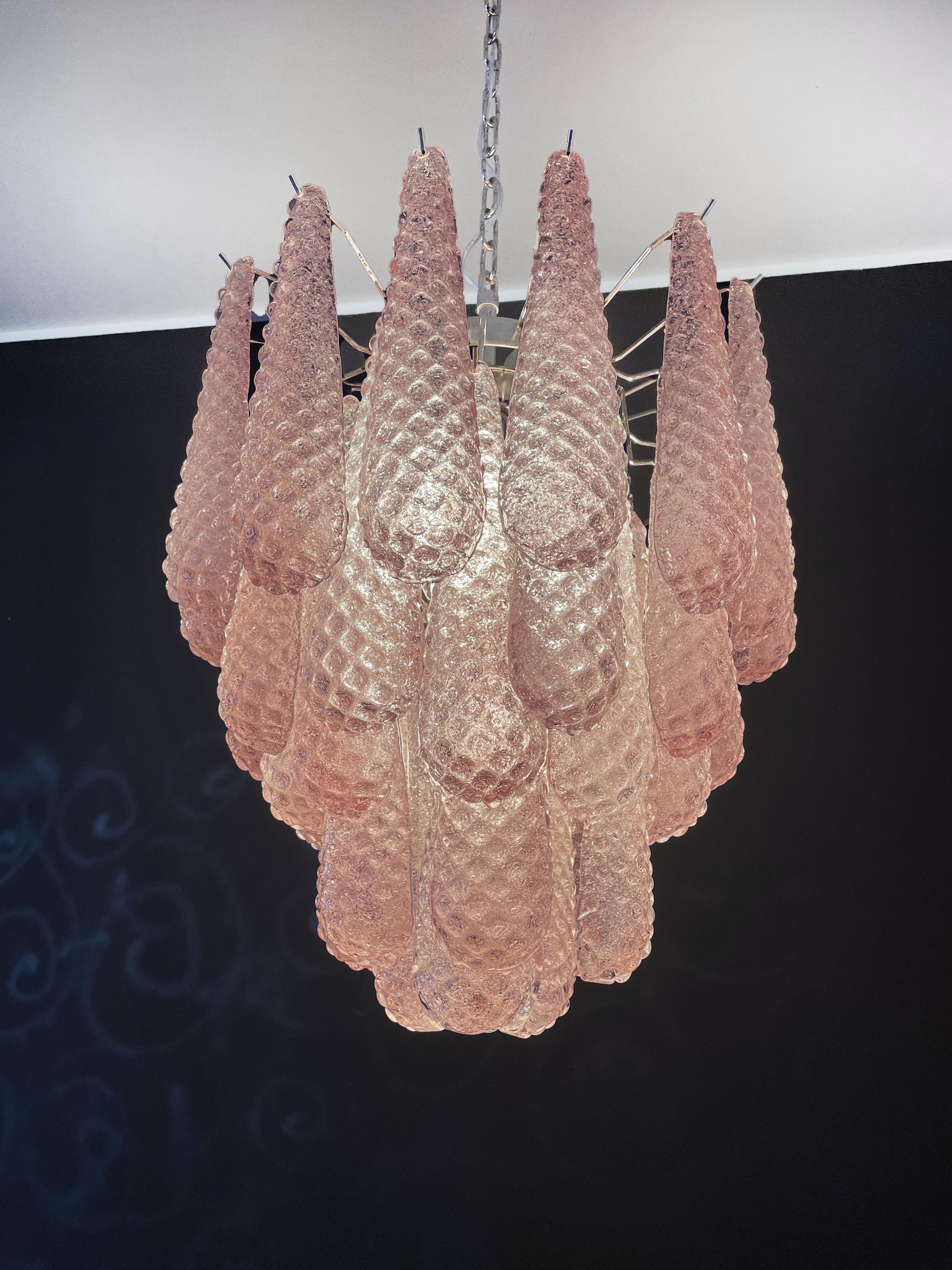 Italian Vintage Murano Chandelier 41 Pink Glass Petals Drop 12