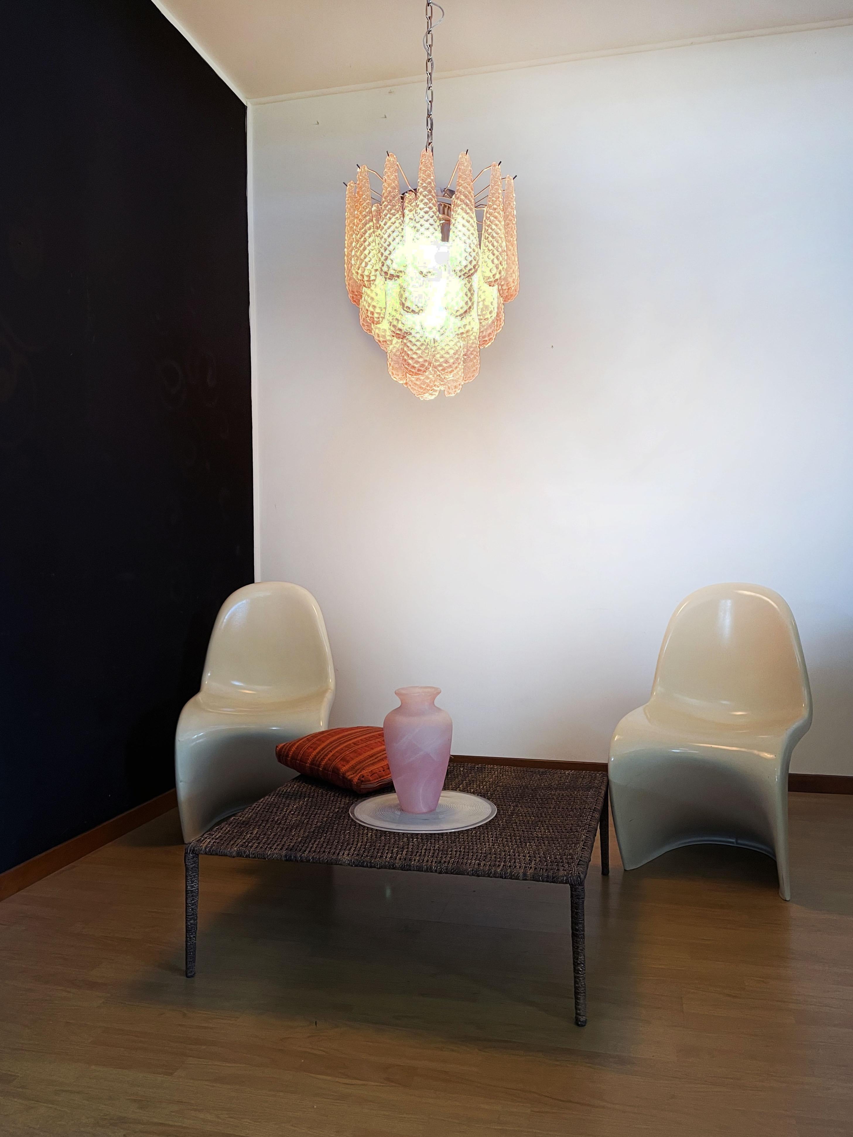 Italian Vintage Murano Chandelier 41 Pink Glass Petals Drop 13