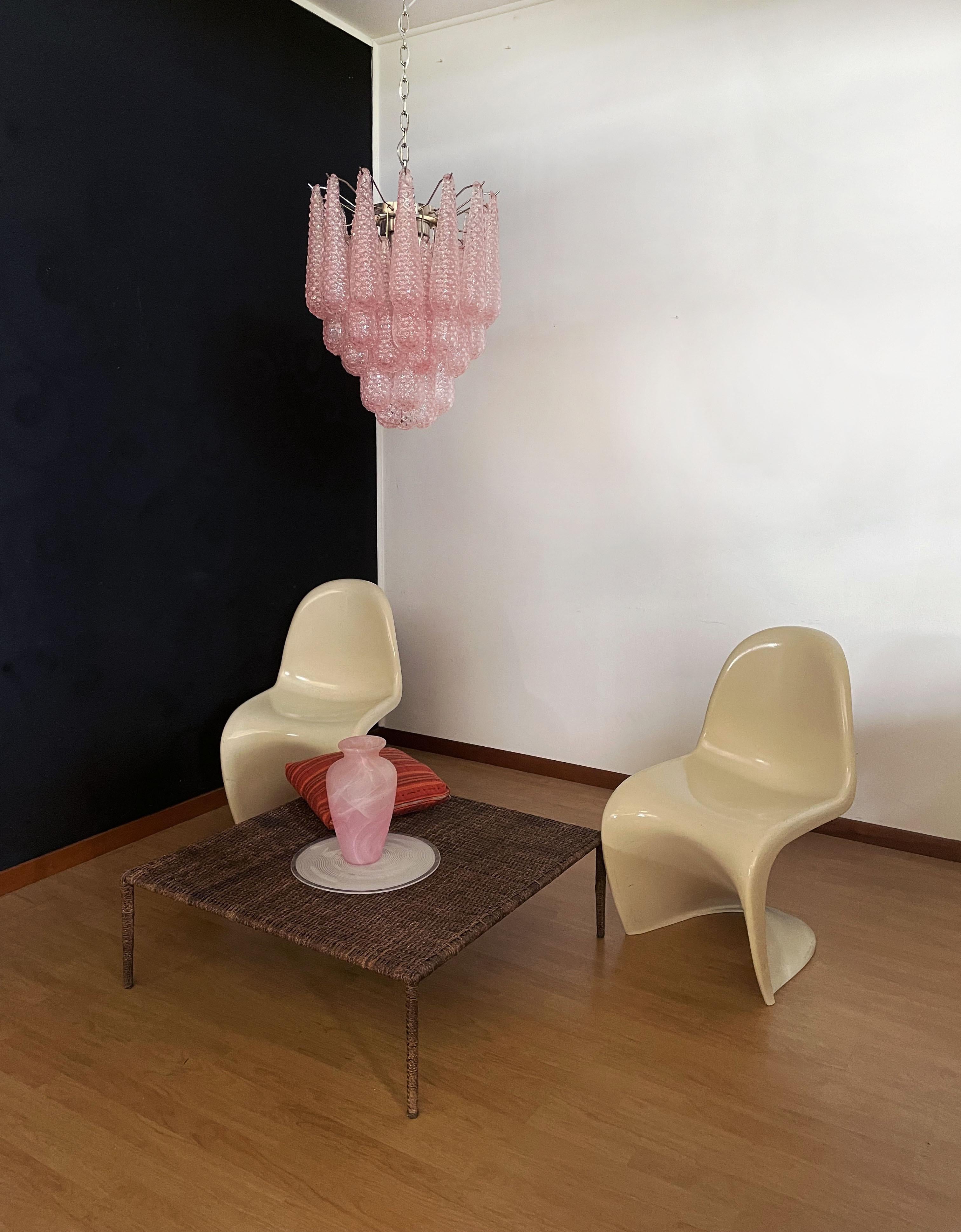 Mid-Century Modern Italian Vintage Murano Chandelier 41 Pink Glass Petals Drop For Sale