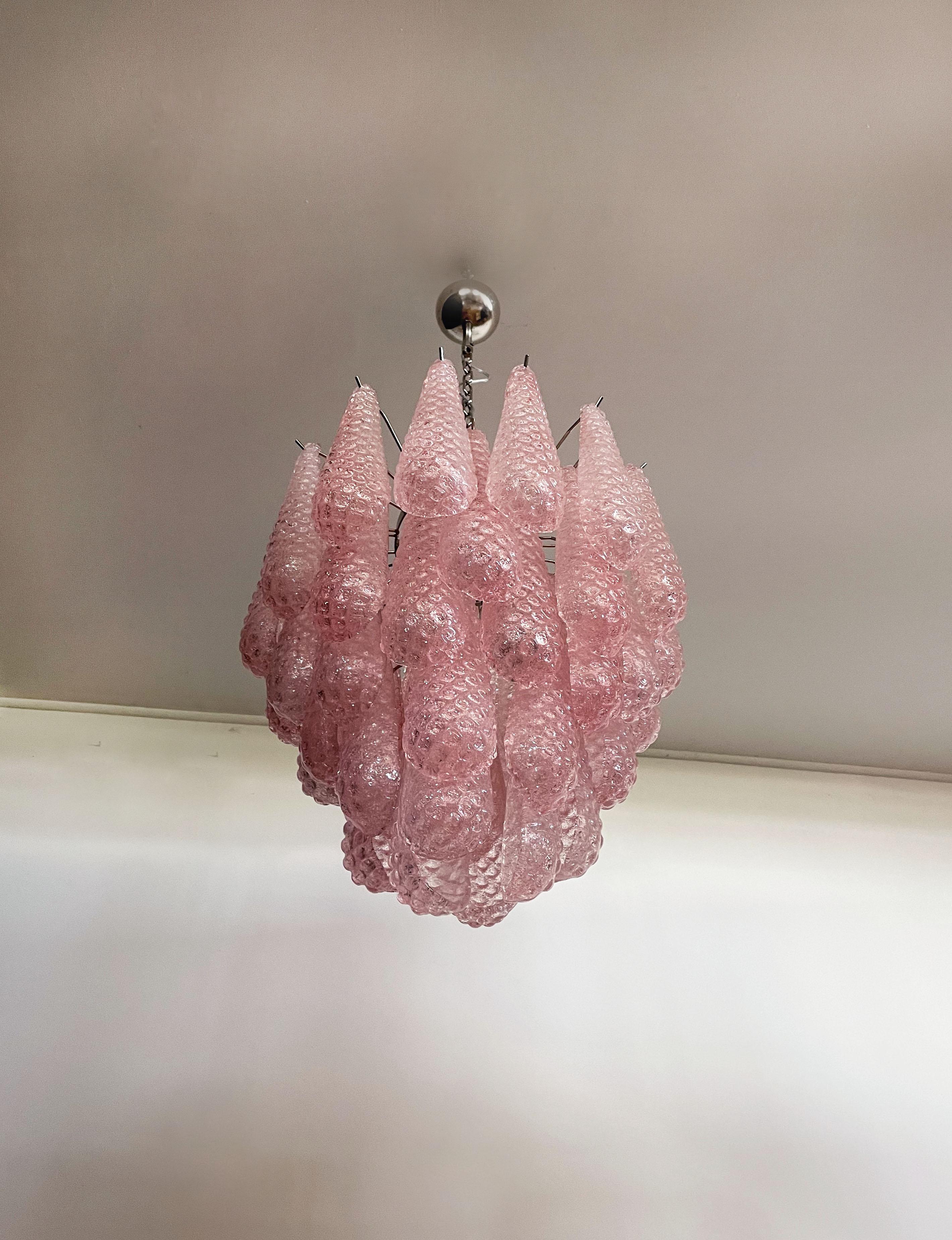20th Century Italian Vintage Murano Chandelier 41 Pink Glass Petals Drop