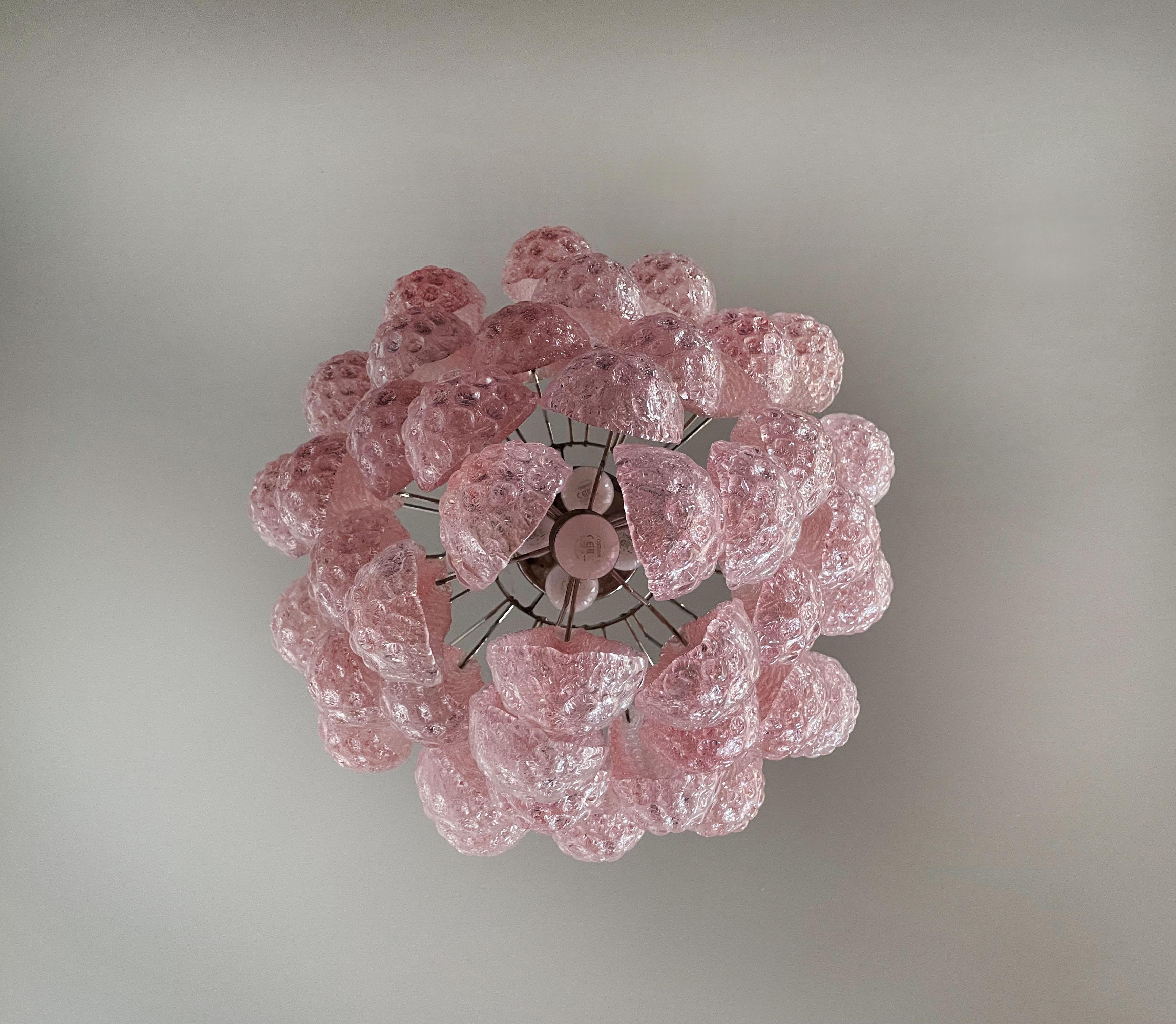 Art Glass Italian Vintage Murano Chandelier 41 Pink Glass Petals Drop For Sale