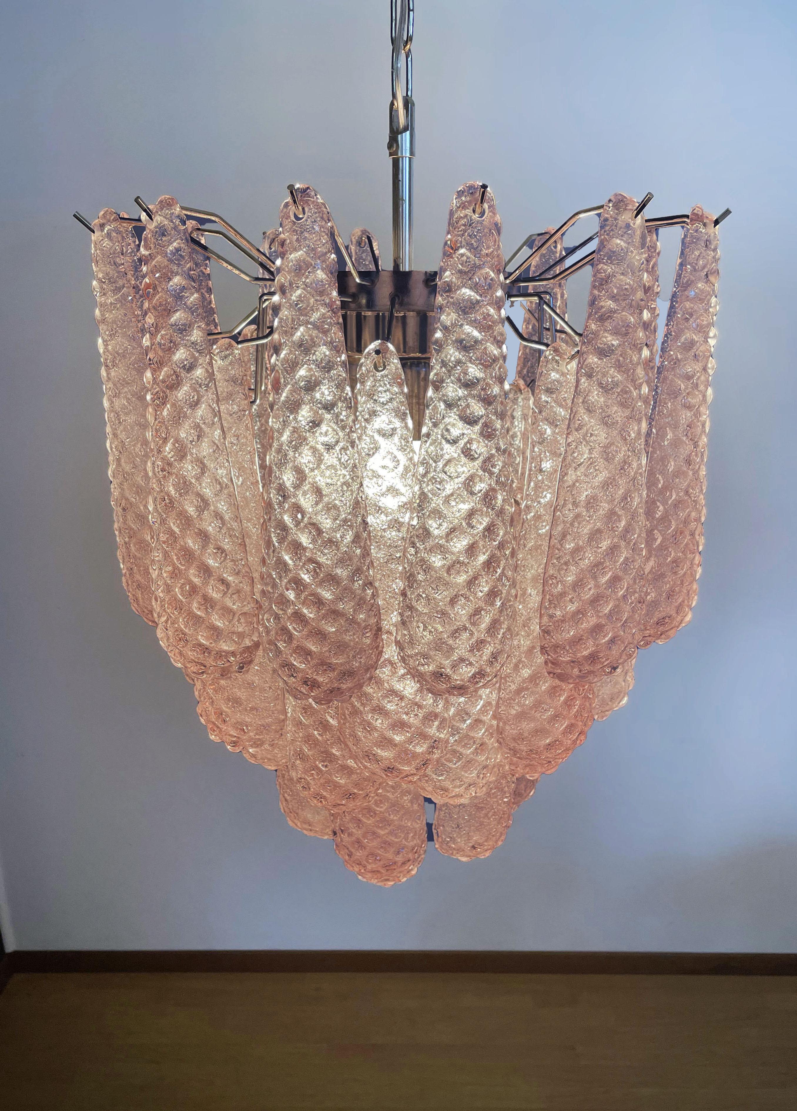Italian Vintage Murano Chandelier 41 Pink Glass Petals Drop 2