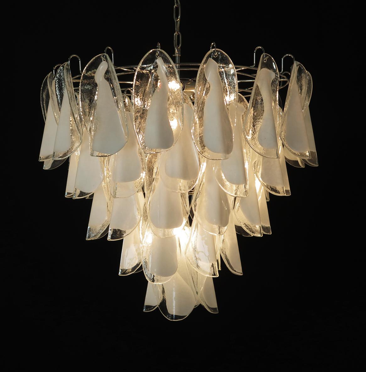 Mid-Century Modern Italian Vintage Murano Chandelier, 50 Lattimo Glass Rondini For Sale