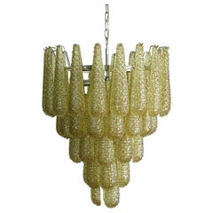 Italian Vintage Murano Chandelier, 52 Amber Glass Petals Drop Italian Vintage Murano Chandelier, 52 Amber Glass Petals Drop