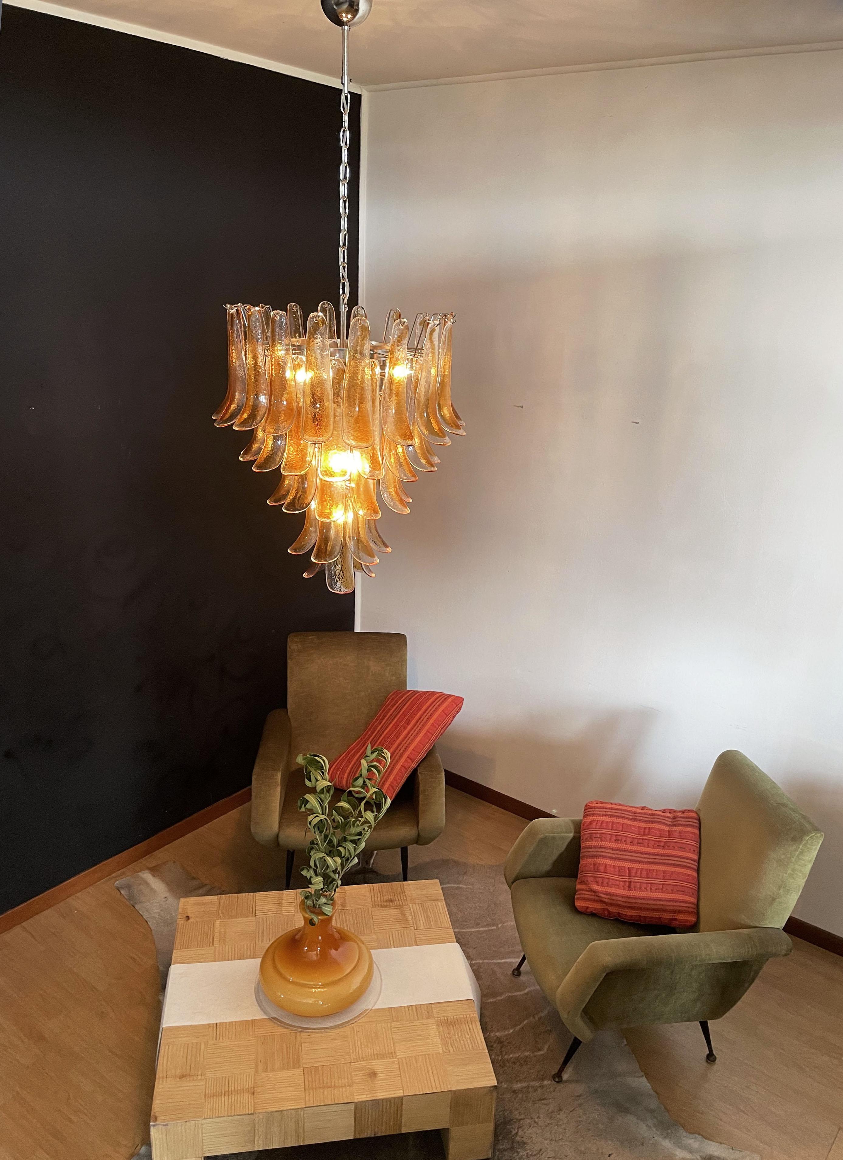 Italian Vintage Murano Chandelier, 52 Amber Glass Petals 5