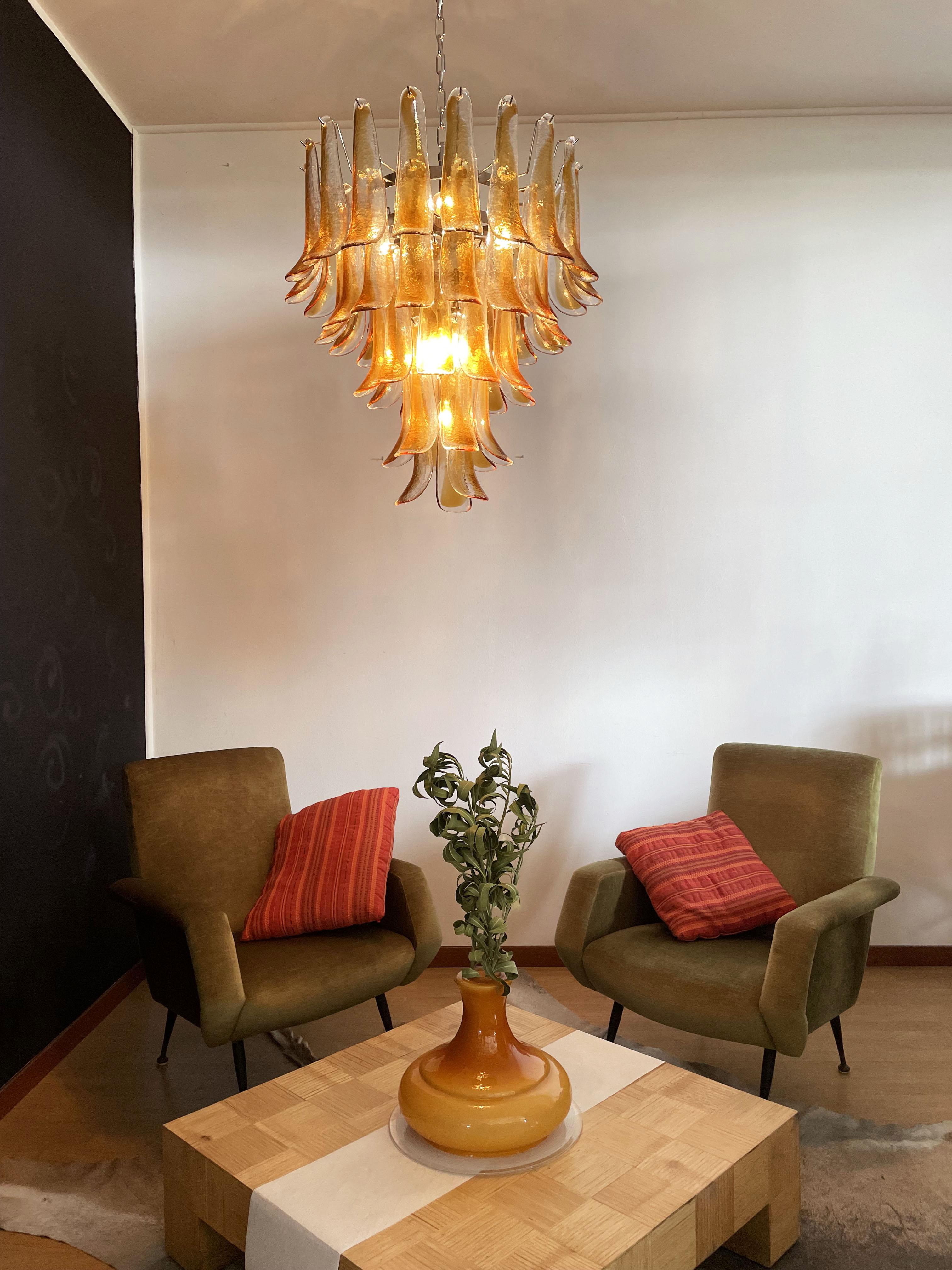 Italian Vintage Murano Chandelier, 52 Amber Glass Petals 6
