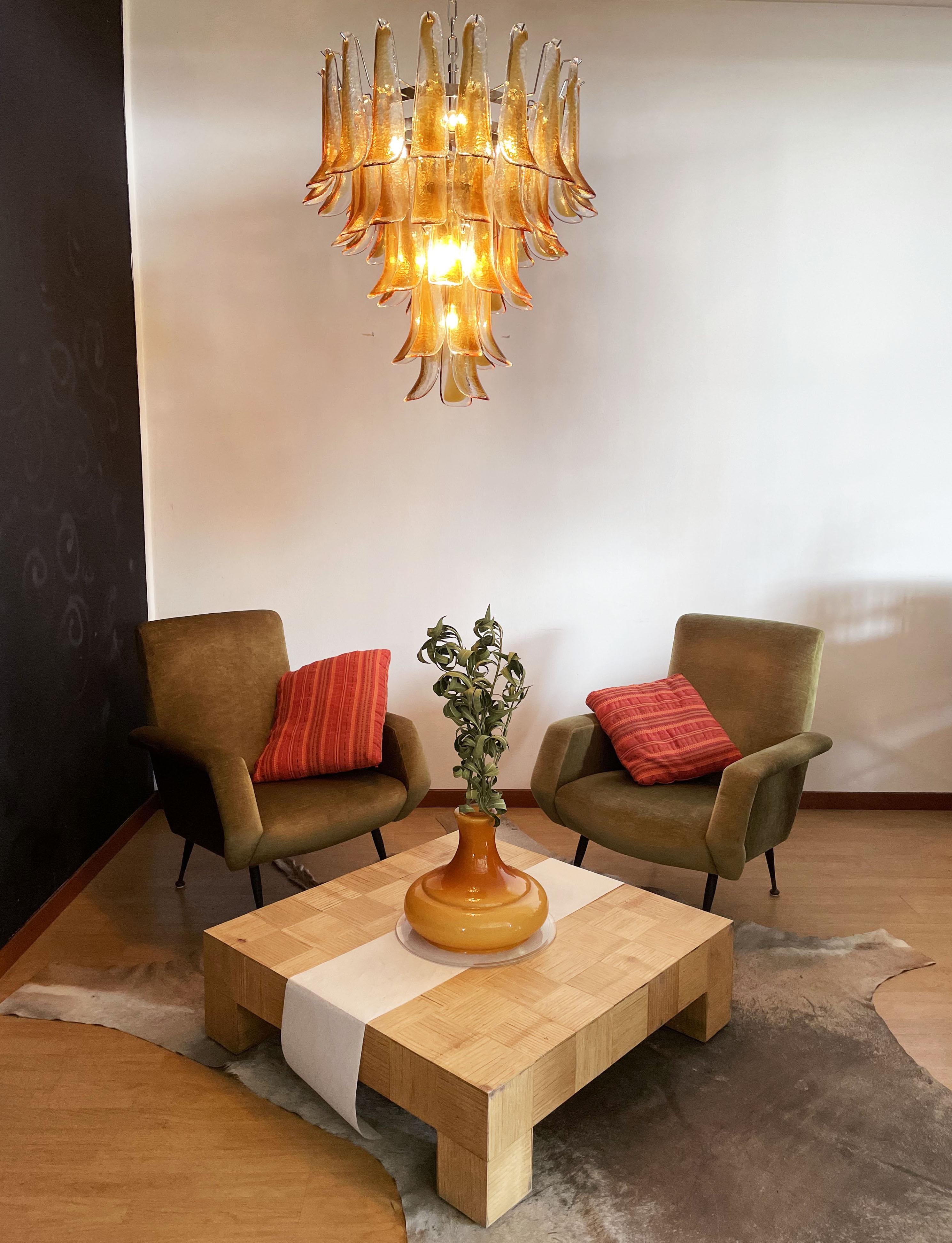 Italian Vintage Murano Chandelier, 52 Amber Glass Petals 7