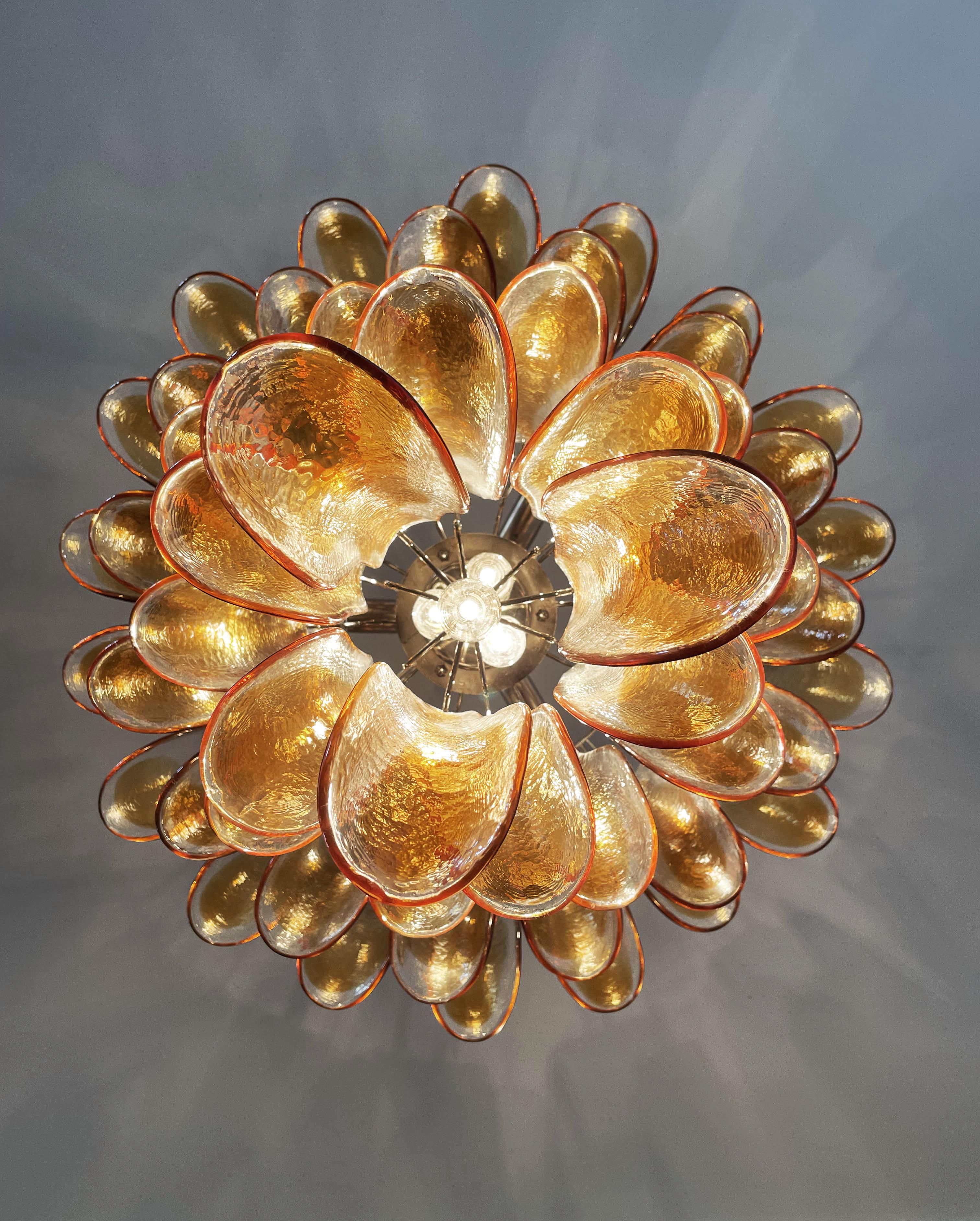 Italian Vintage Murano Chandelier, 52 Amber Glass Petals For Sale 8