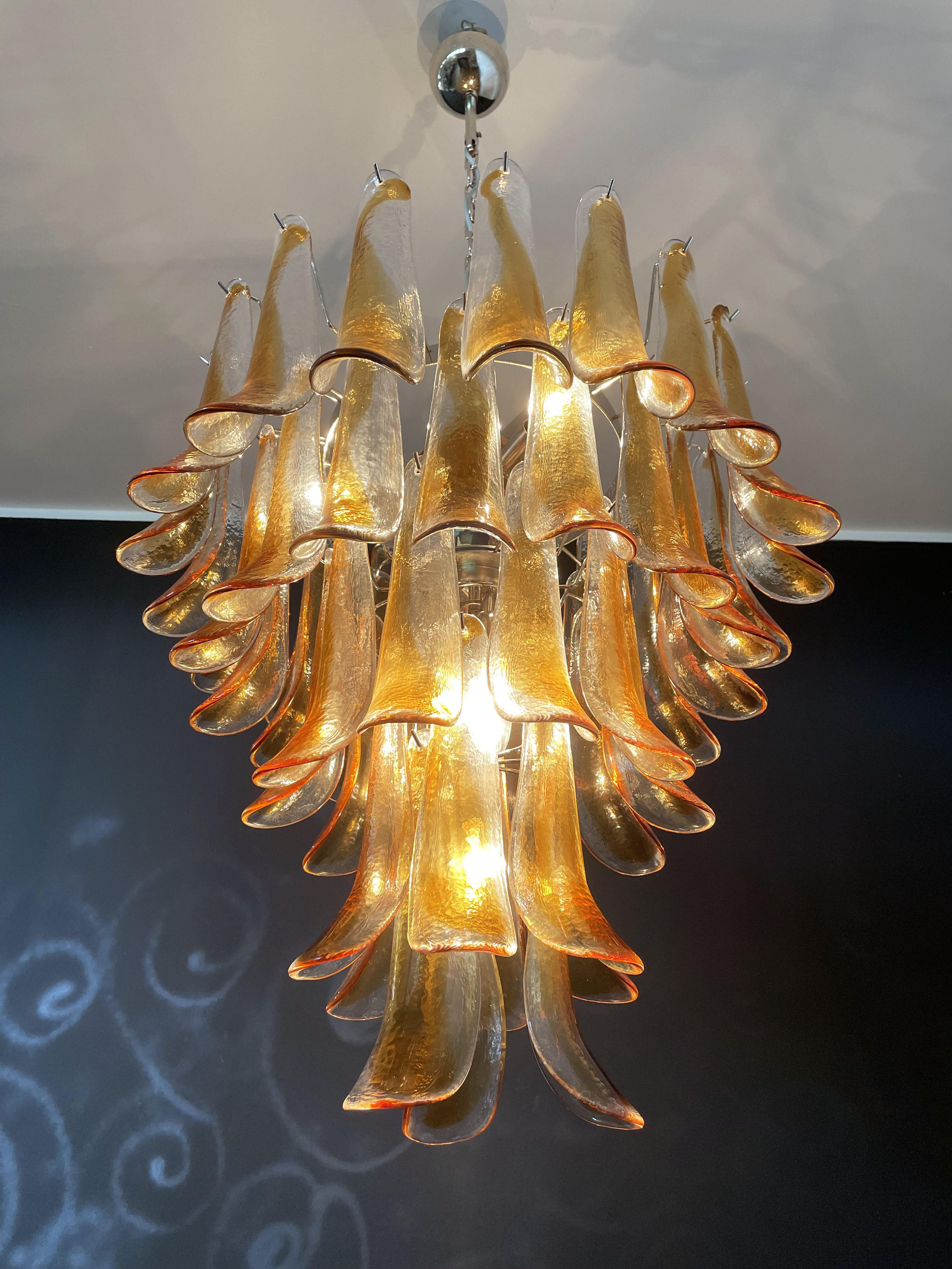 Italian Vintage Murano Chandelier, 52 Amber Glass Petals For Sale 9