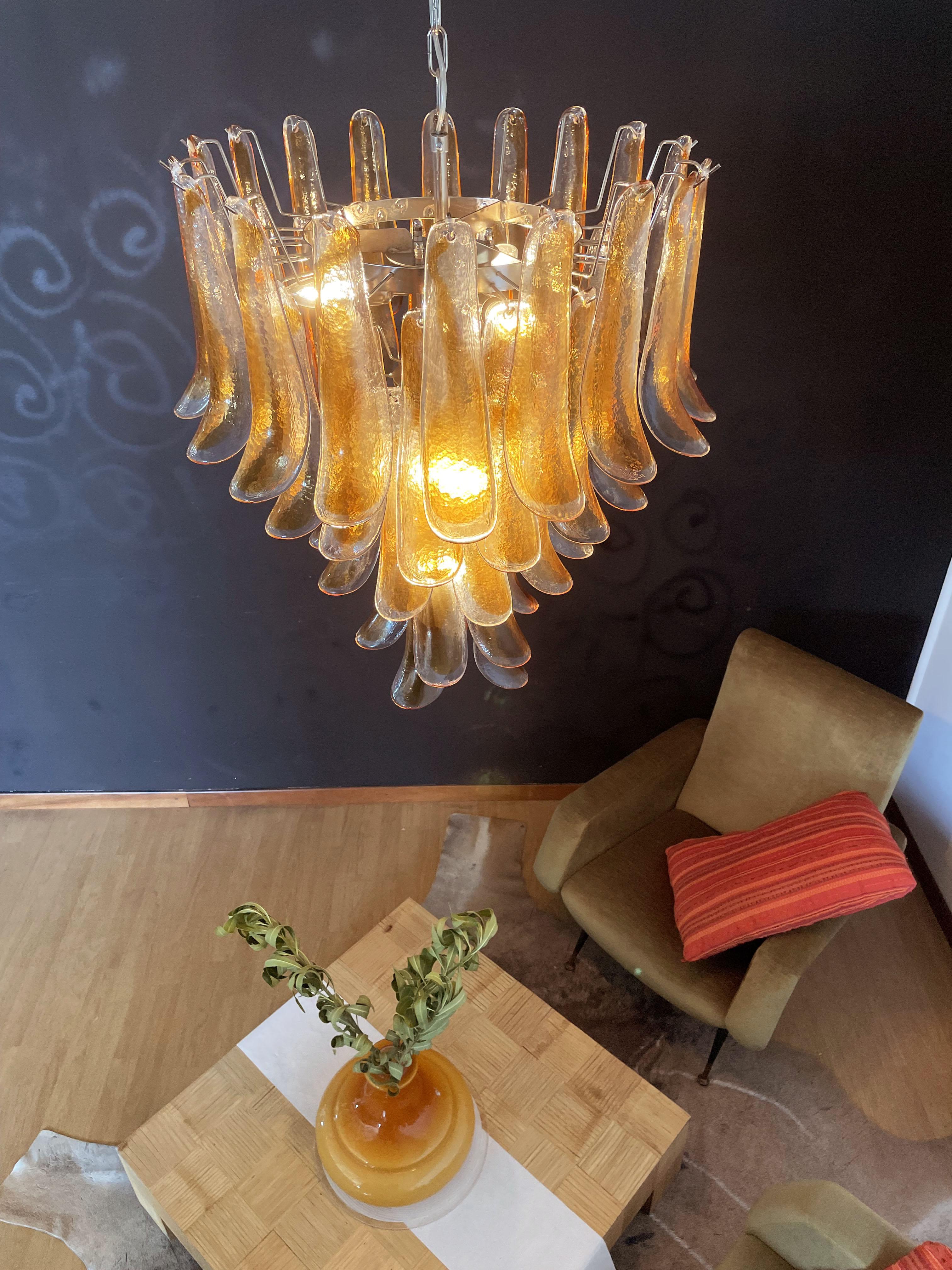 Italian Vintage Murano Chandelier, 52 Amber Glass Petals 10