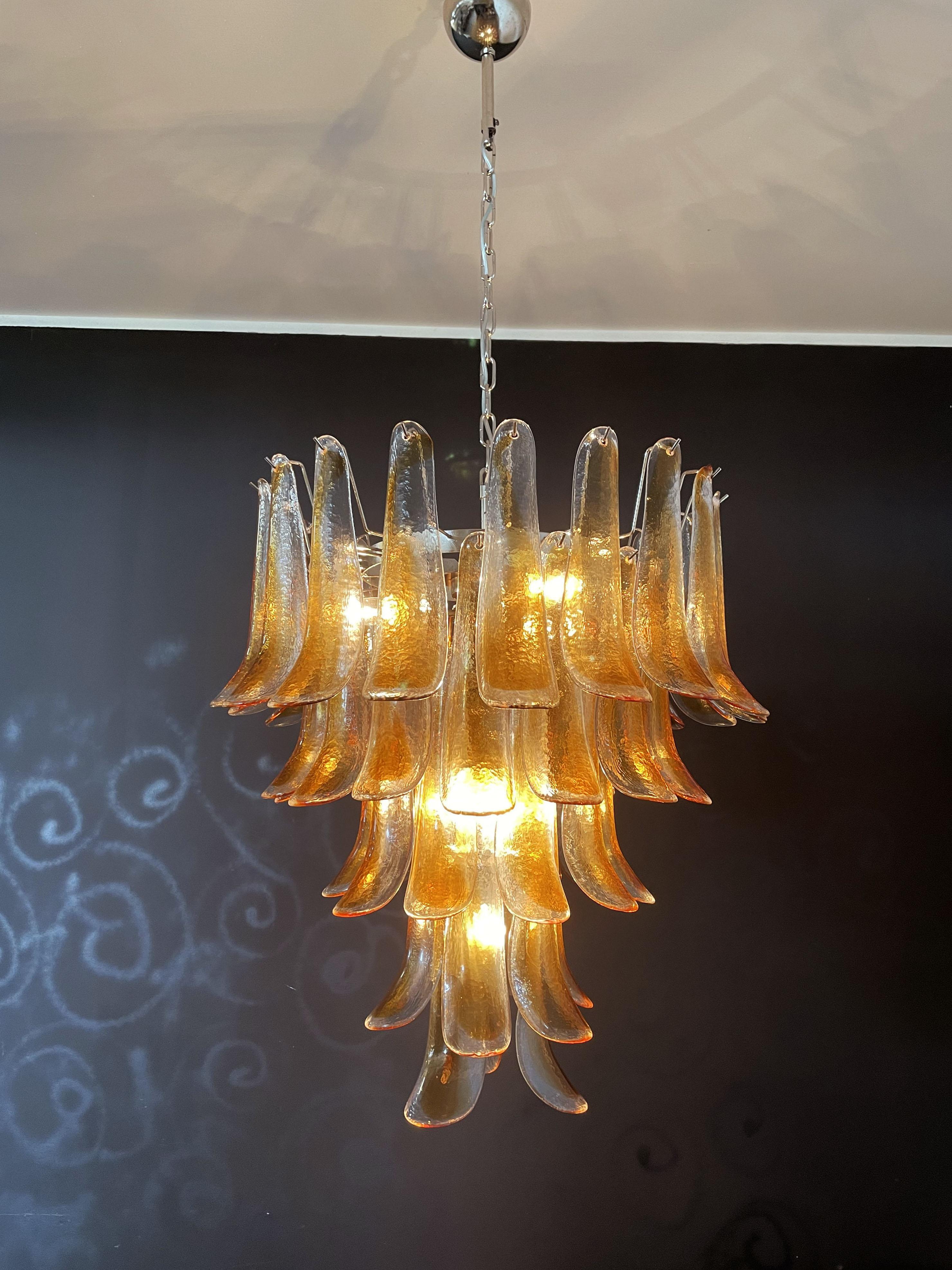 Italian Vintage Murano Chandelier, 52 Amber Glass Petals For Sale 11