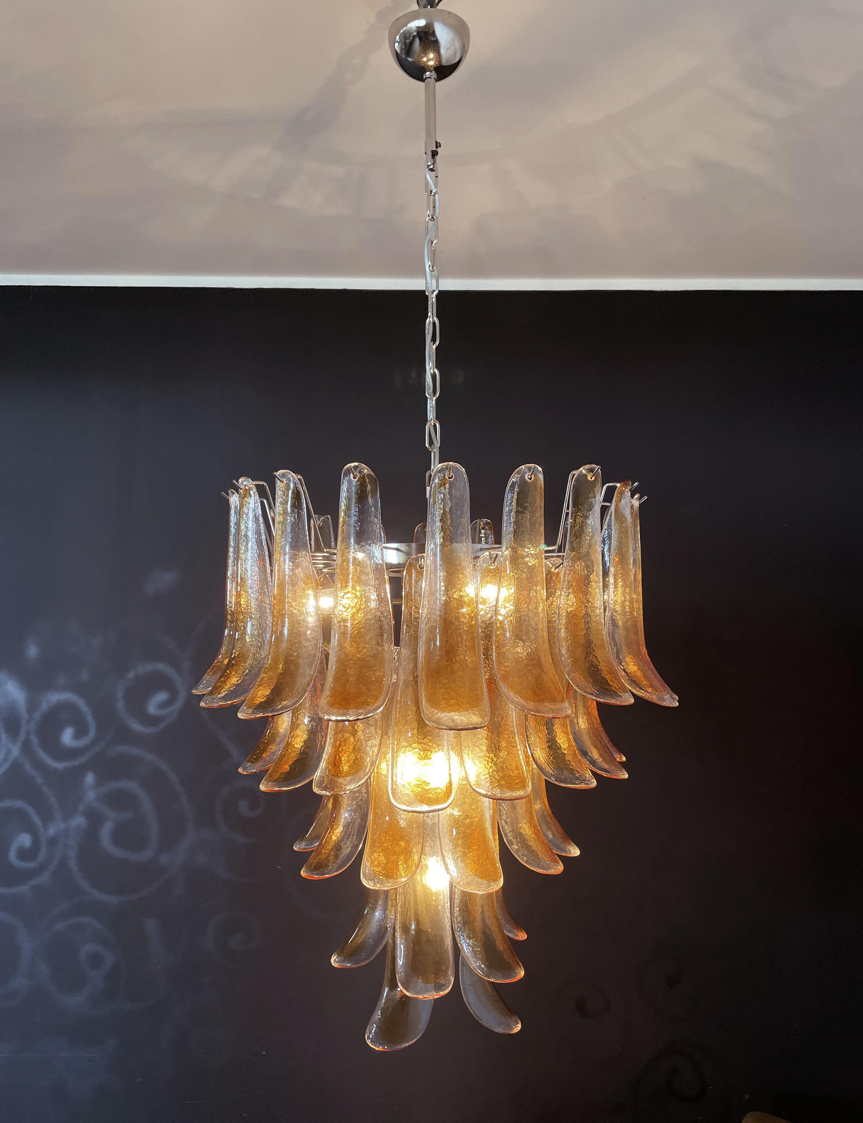 Italian Vintage Murano Chandelier, 52 Amber Glass Petals For Sale 12