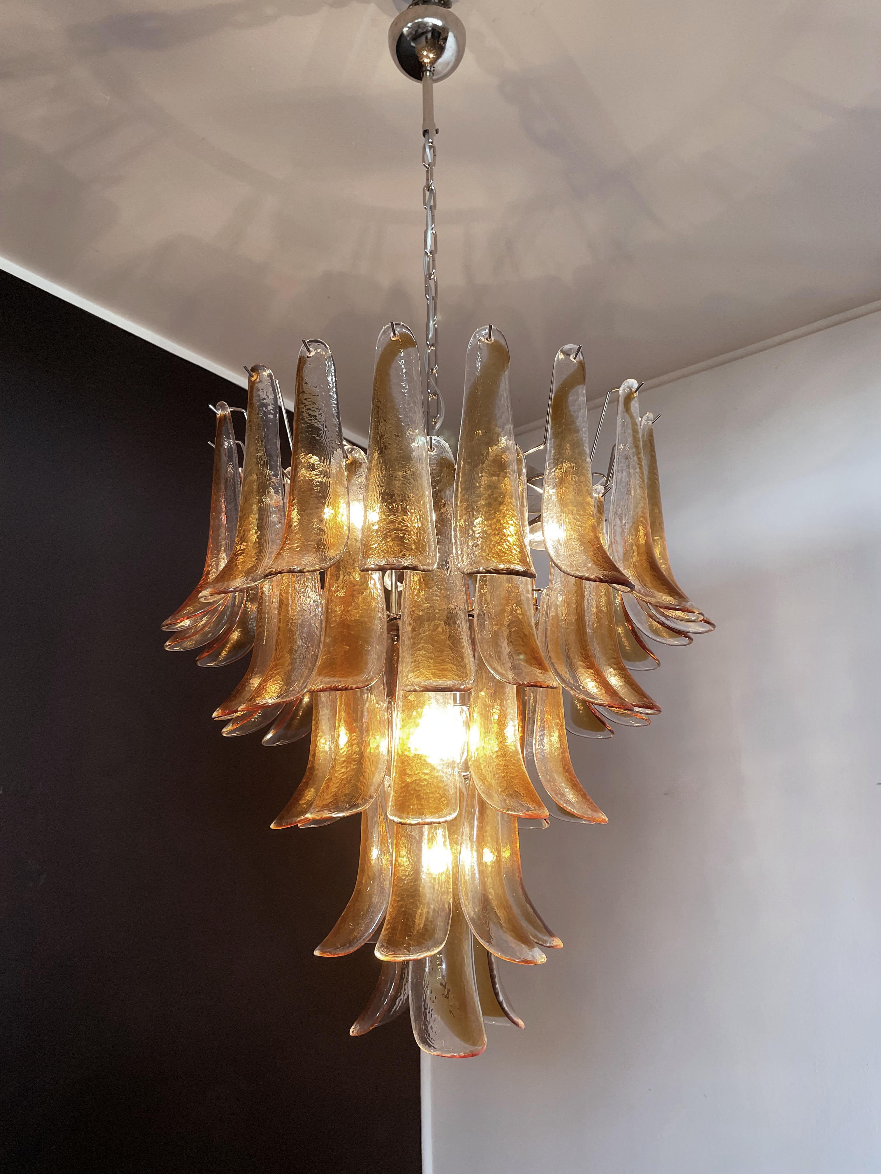 Italian Vintage Murano Chandelier, 52 Amber Glass Petals For Sale 13