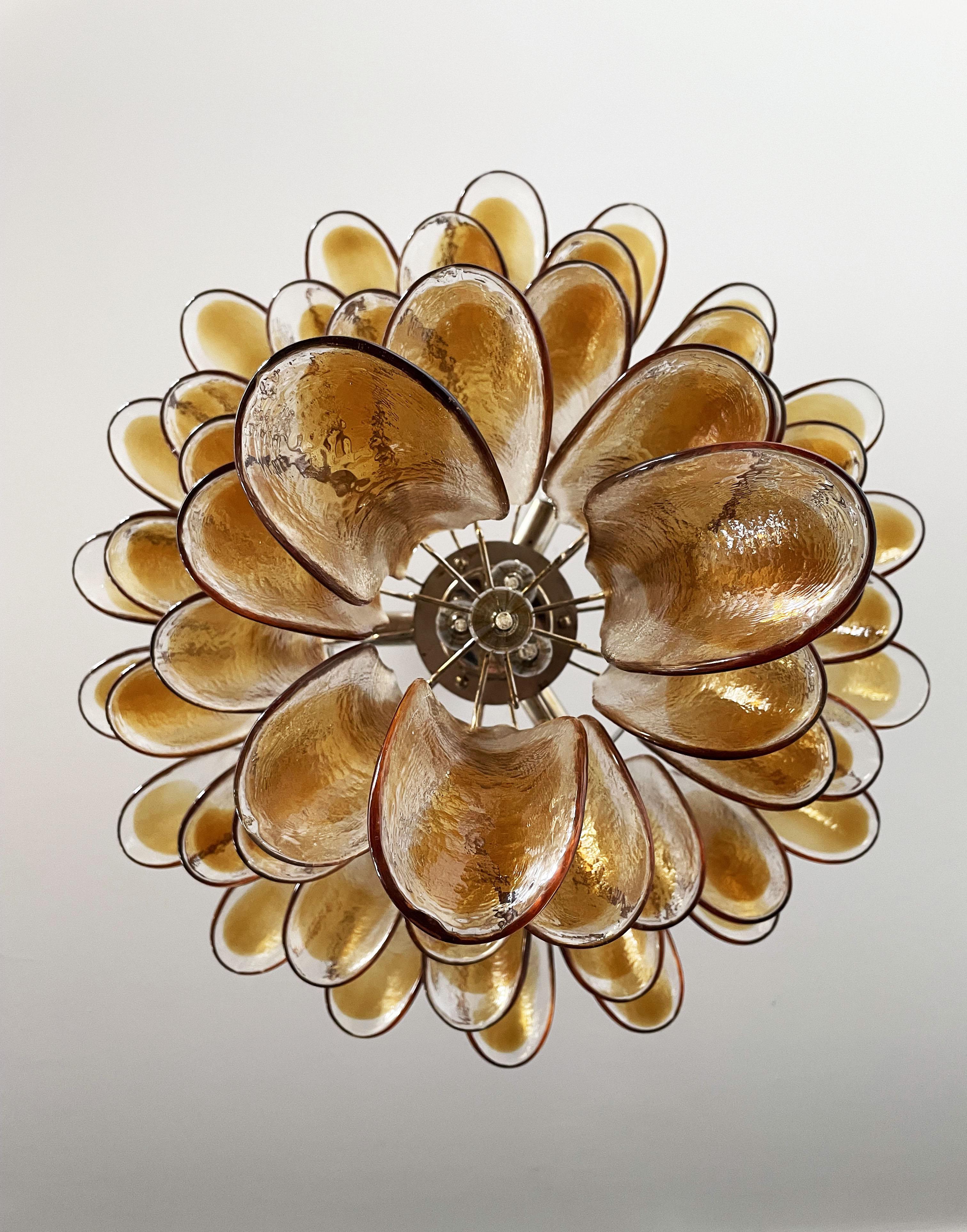 Italian Vintage Murano Chandelier, 52 Amber Glass Petals For Sale 14