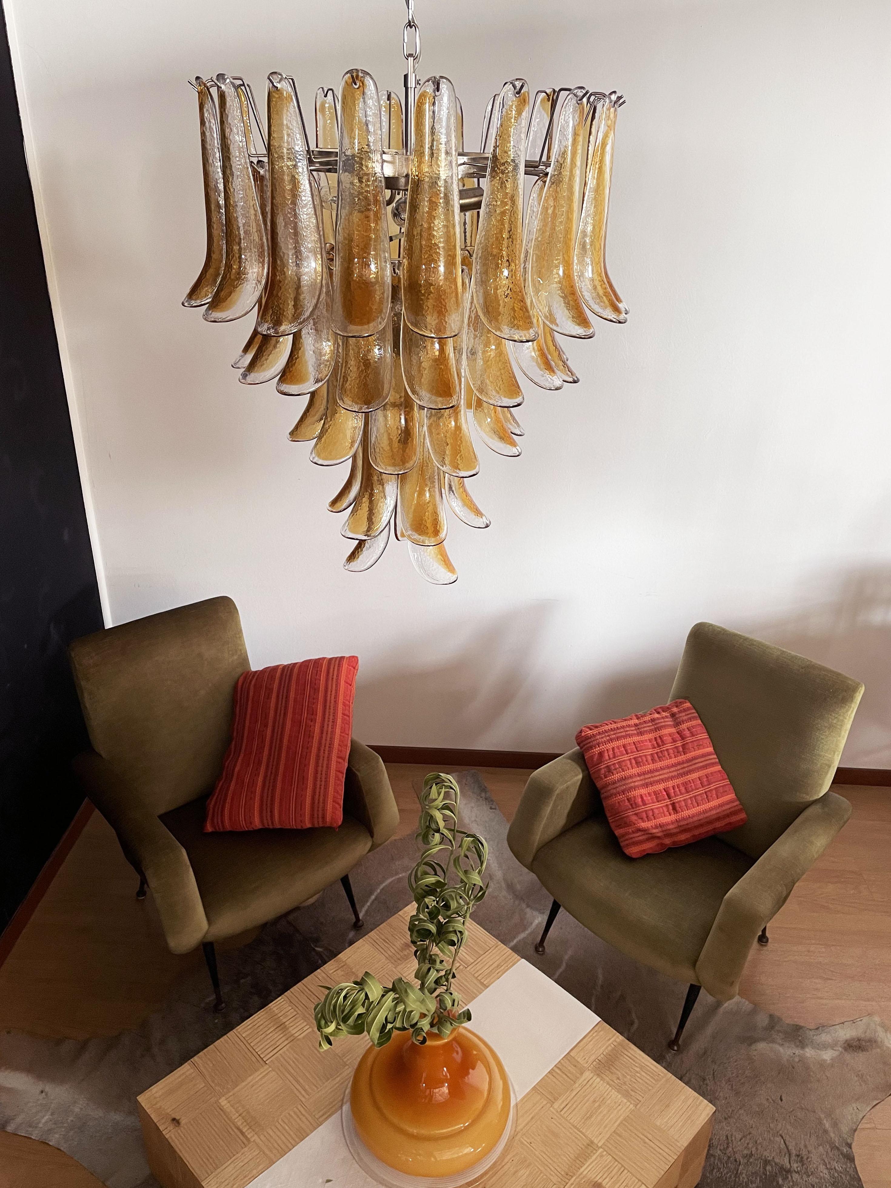 Mid-Century Modern Italian Vintage Murano Chandelier, 52 Amber Glass Petals