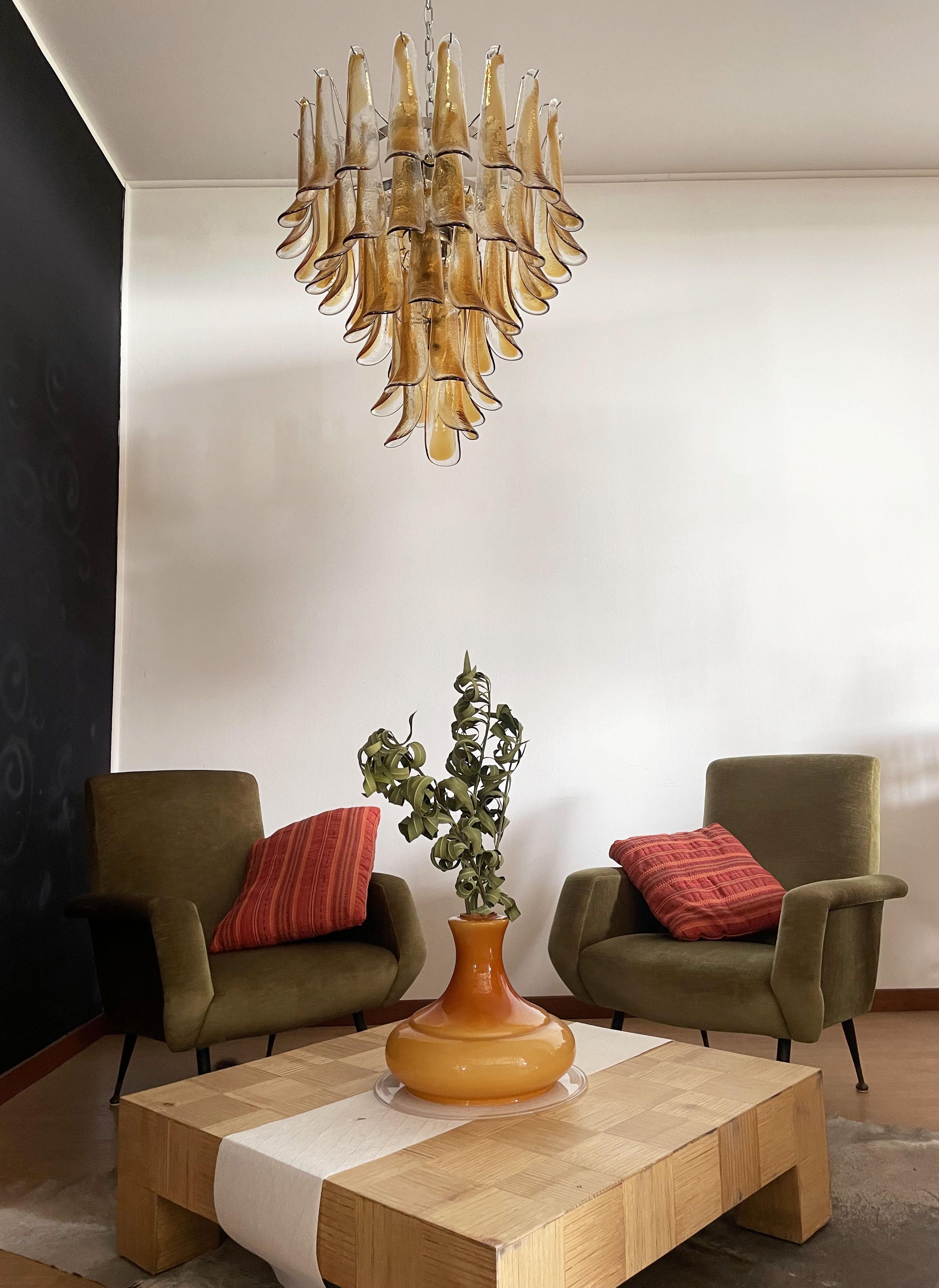 Late 20th Century Italian Vintage Murano Chandelier, 52 Amber Glass Petals