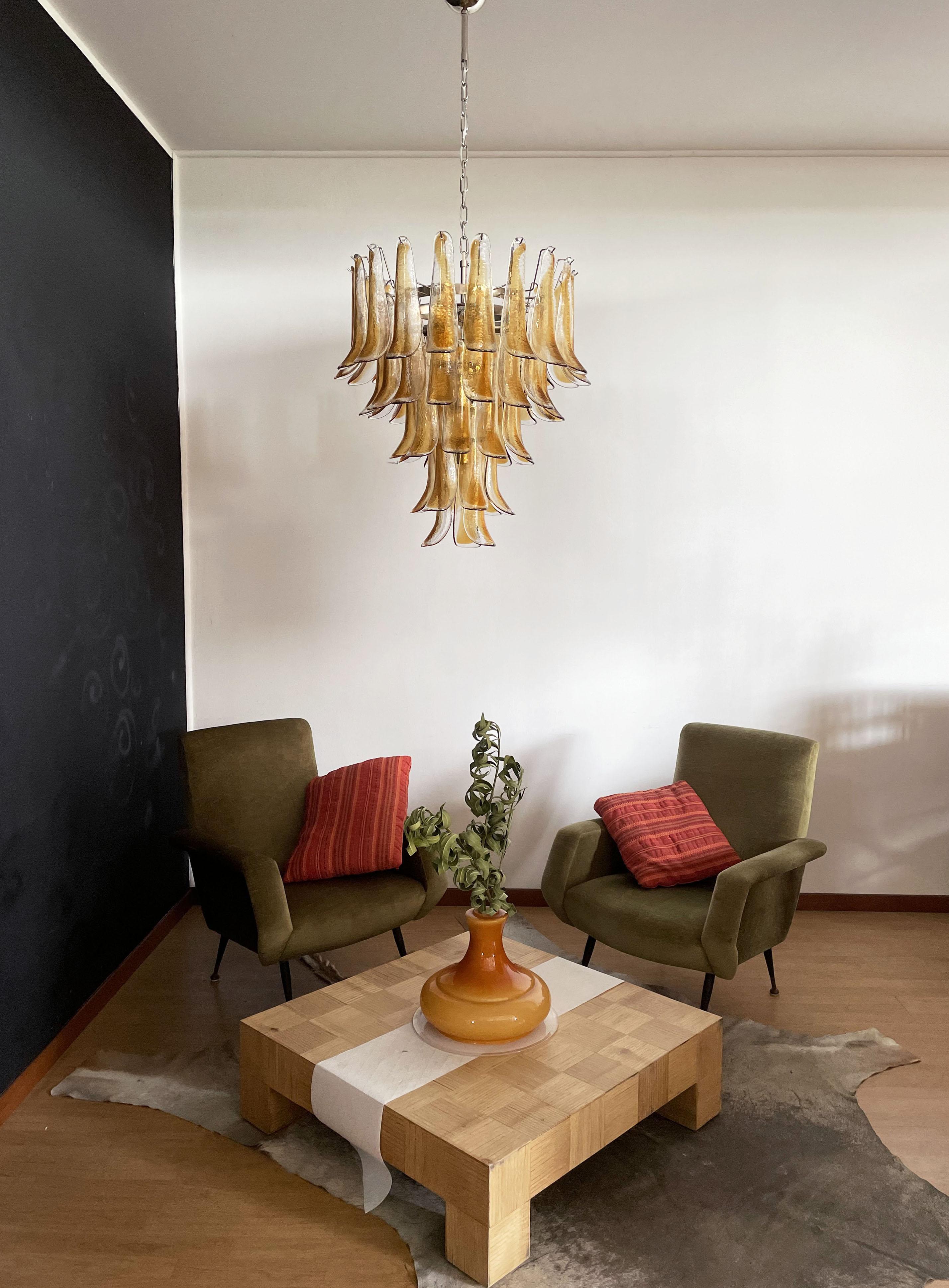 Italian Vintage Murano Chandelier, 52 Amber Glass Petals 2