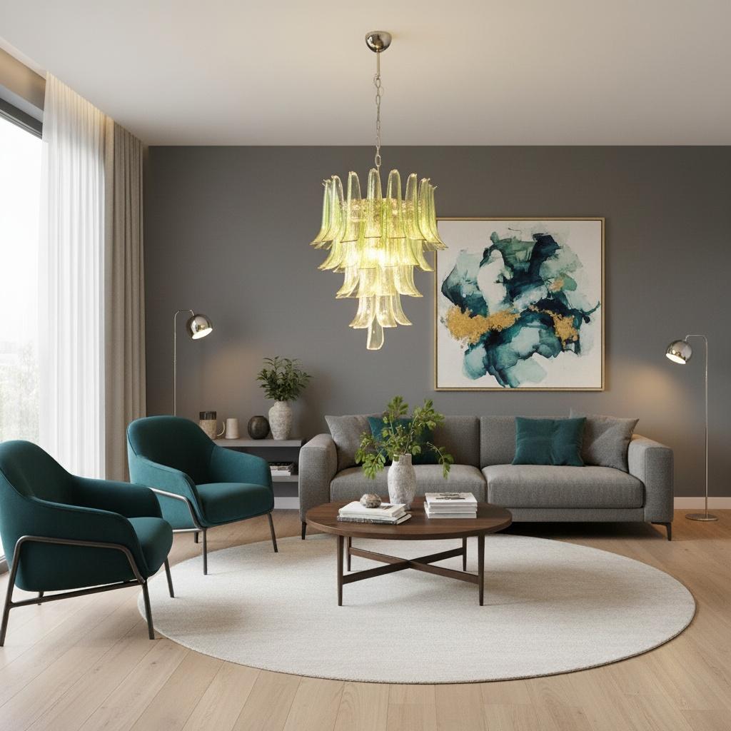 Italian vintage Murano chandelier - 52 amber green petals For Sale 3