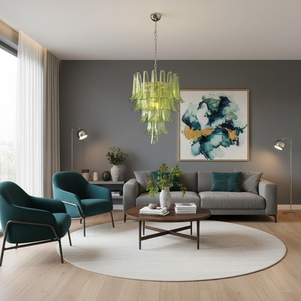 Italian vintage Murano chandelier - 52 amber green petals For Sale 2