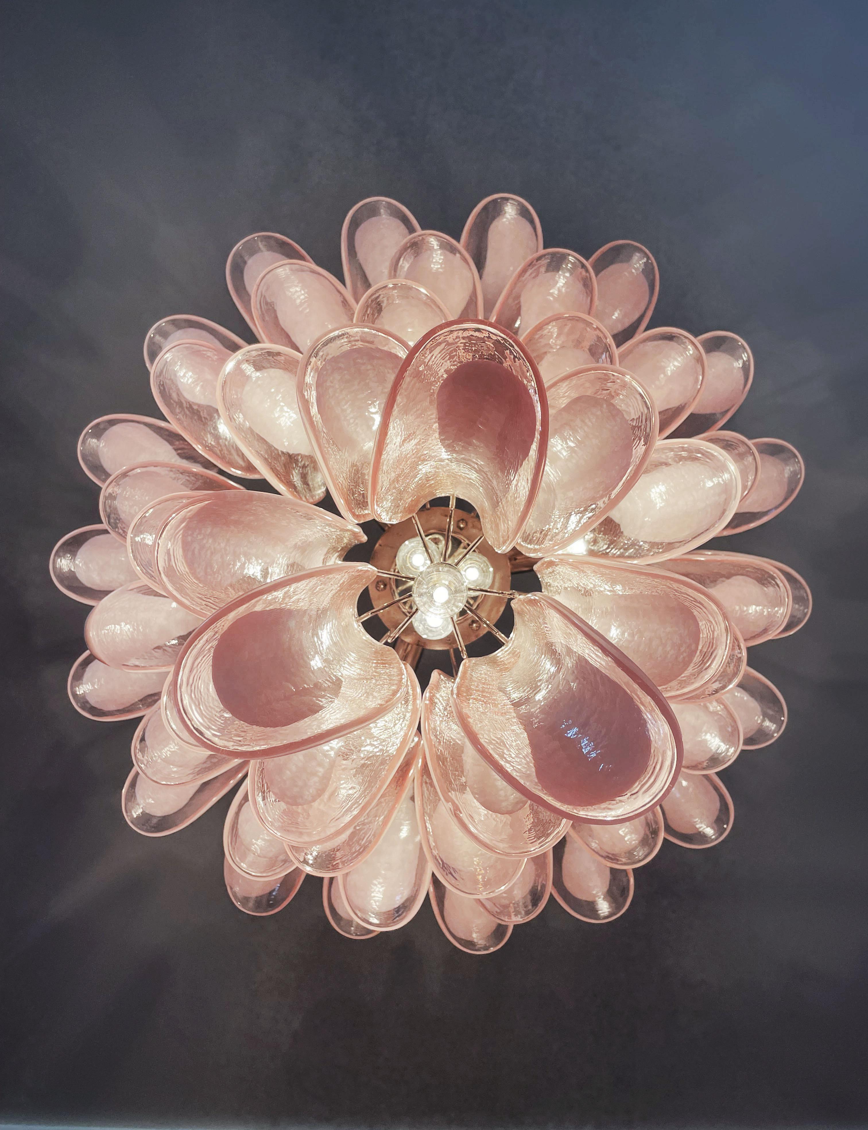 Italian Vintage Murano Chandelier, 52 Pink Glass Petals For Sale 5