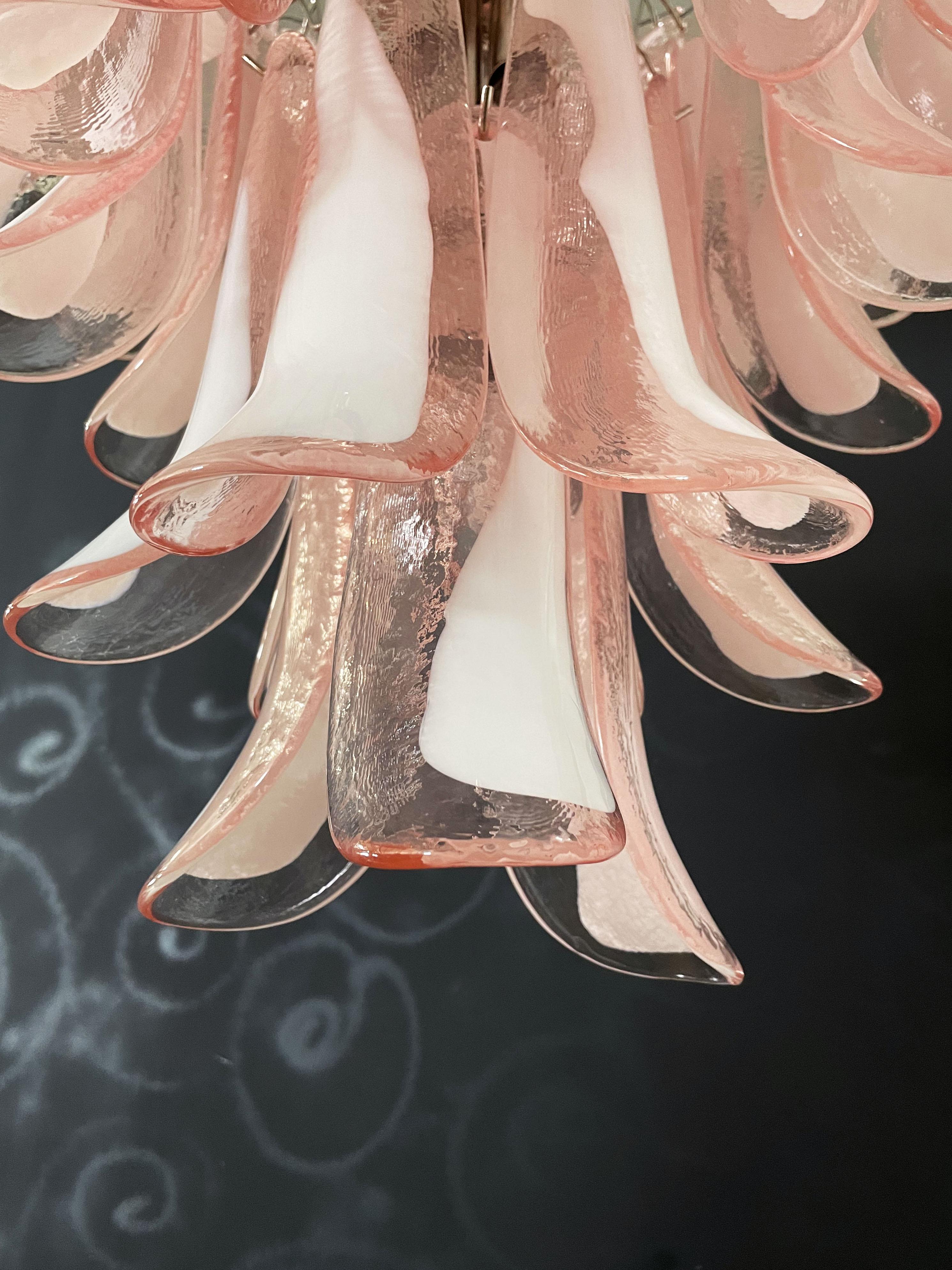 Italian Vintage Murano Chandelier, 52 Pink Glass Petals For Sale 14