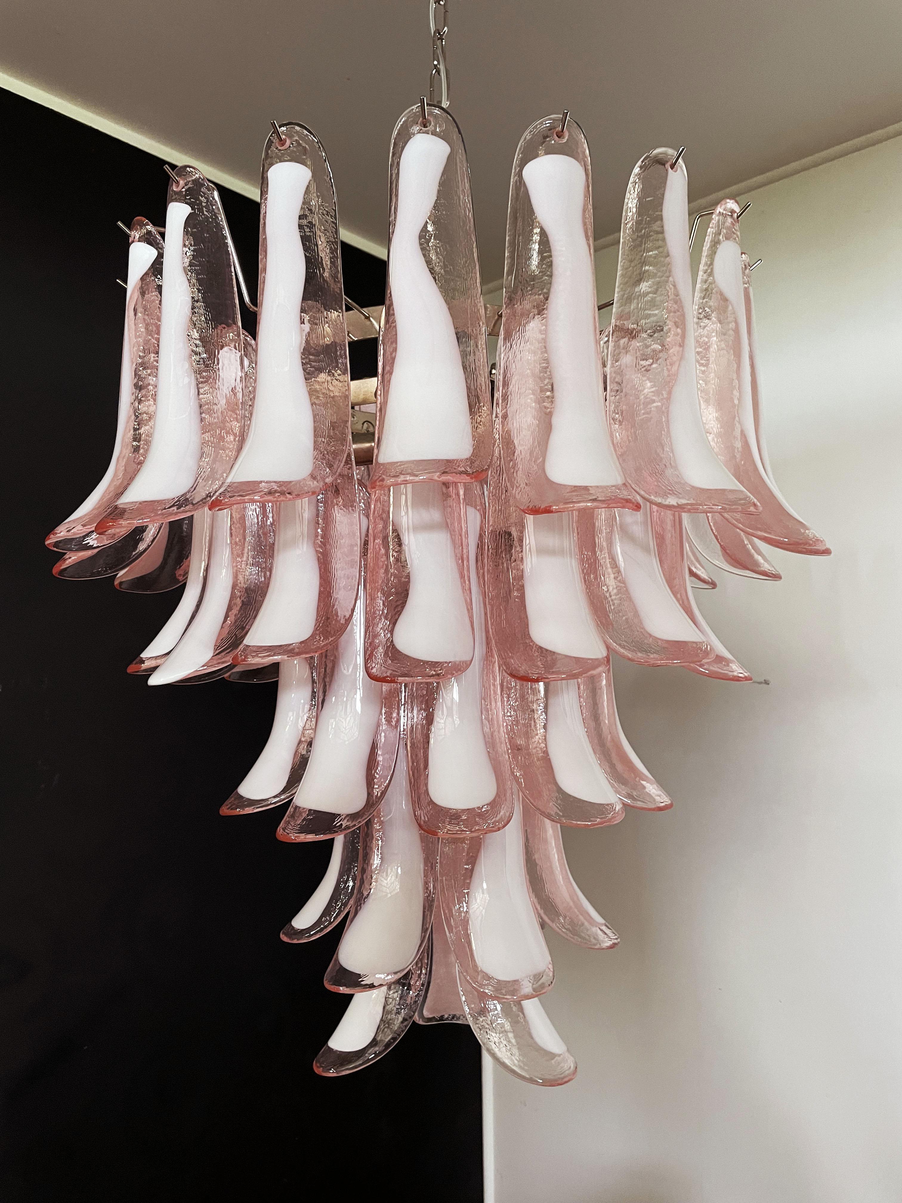 Late 20th Century Italian Vintage Murano Chandelier, 52 Pink Glass Petals For Sale