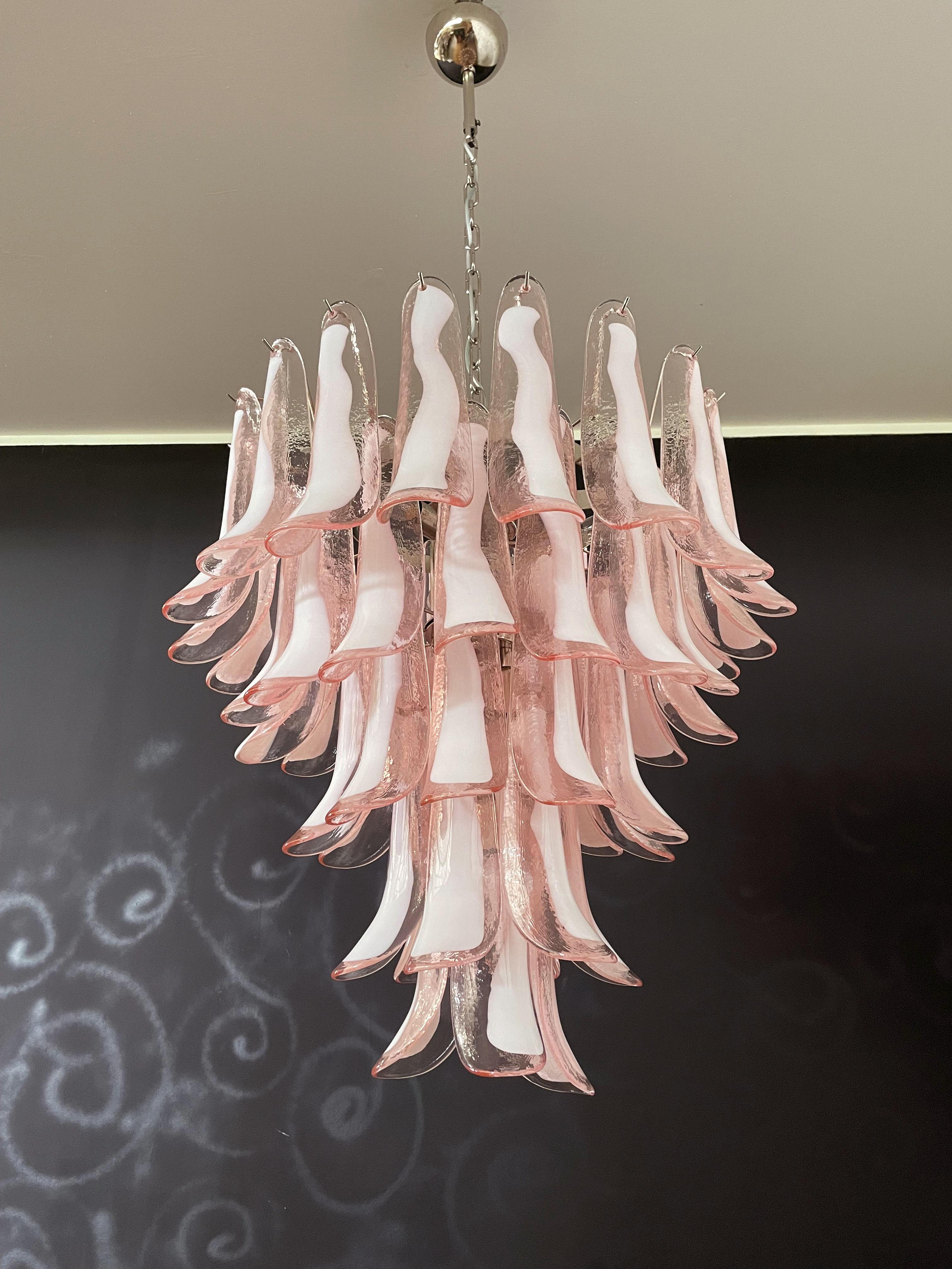 Italian Vintage Murano Chandelier, 52 Pink Glass Petals 1