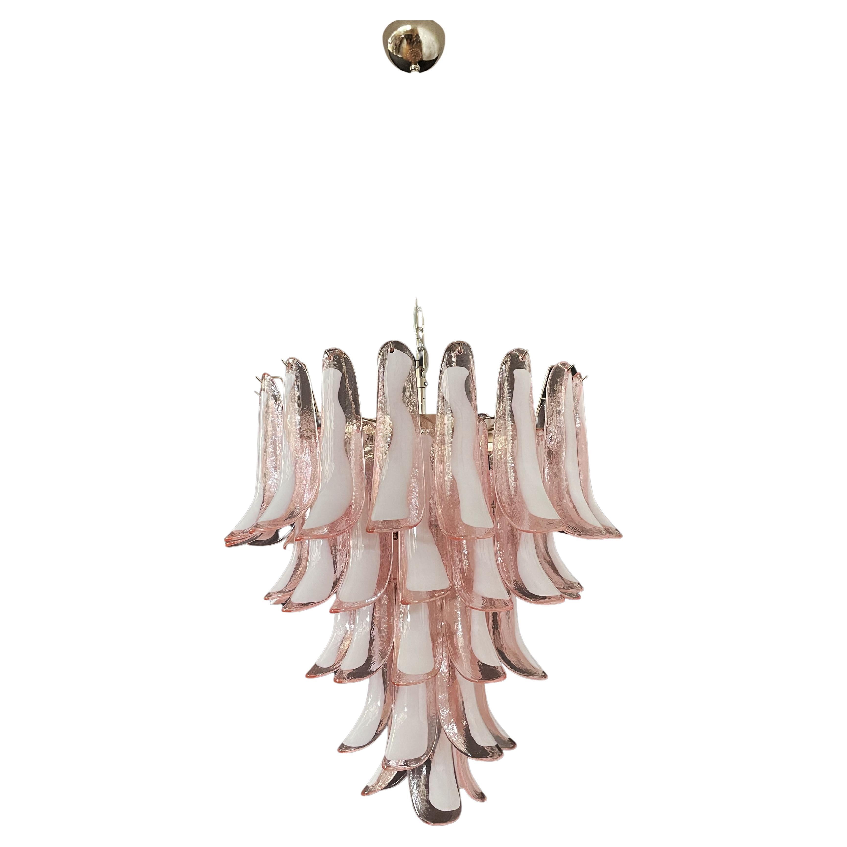 Italian Vintage Murano Chandelier, 52 Pink Glass Petals