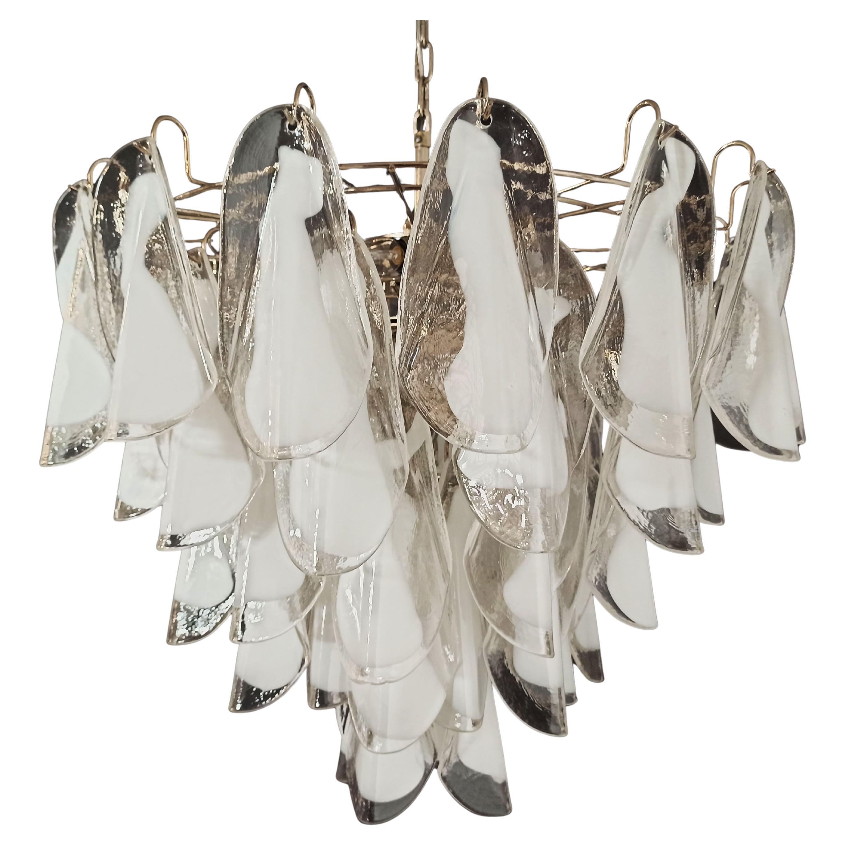 Italian Vintage Murano Chandelier, 57 Lattimo Glass Rondini