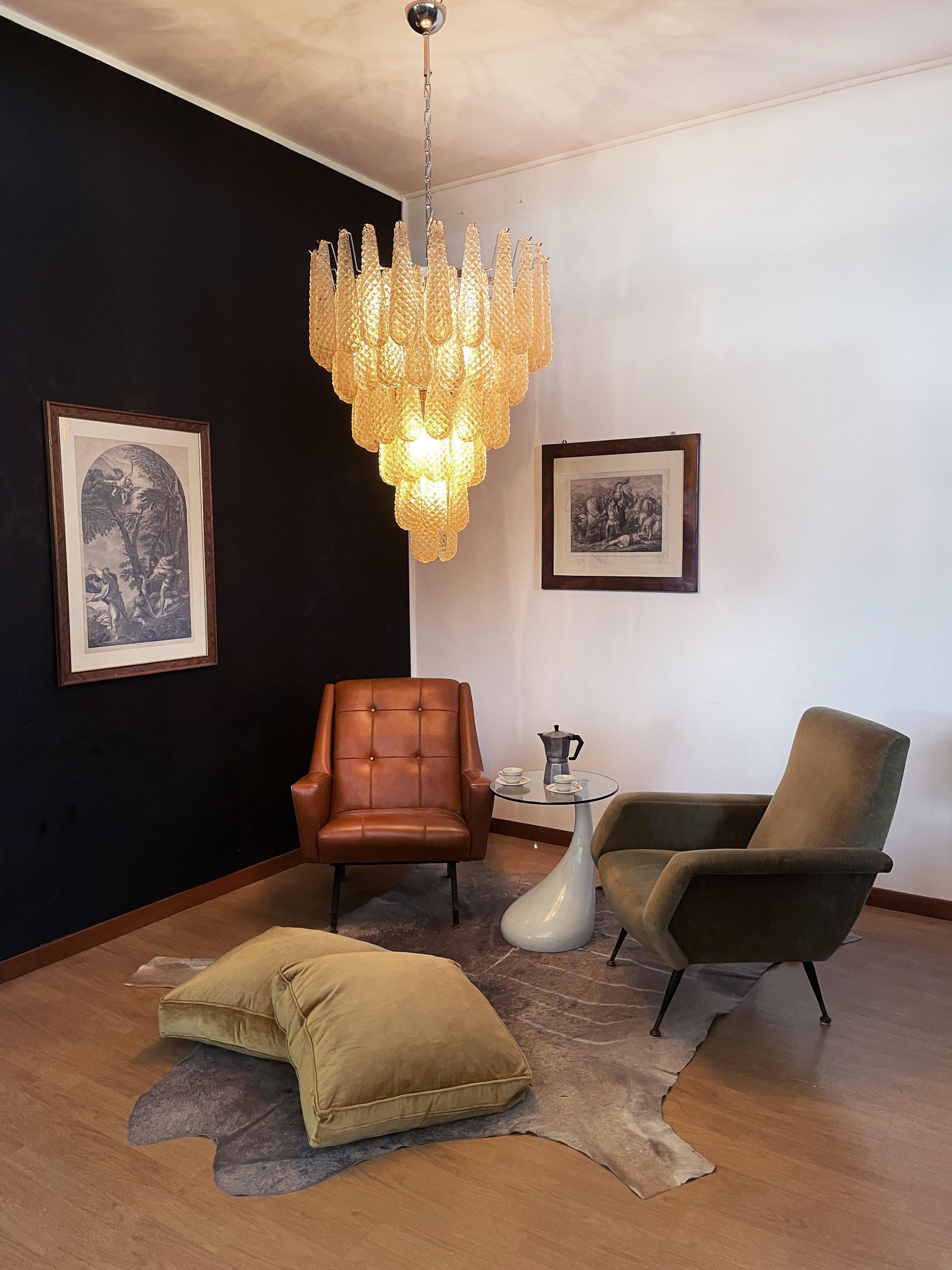 Italian Vintage Murano Chandelier, 75 Amber Glass Petals Drop 9