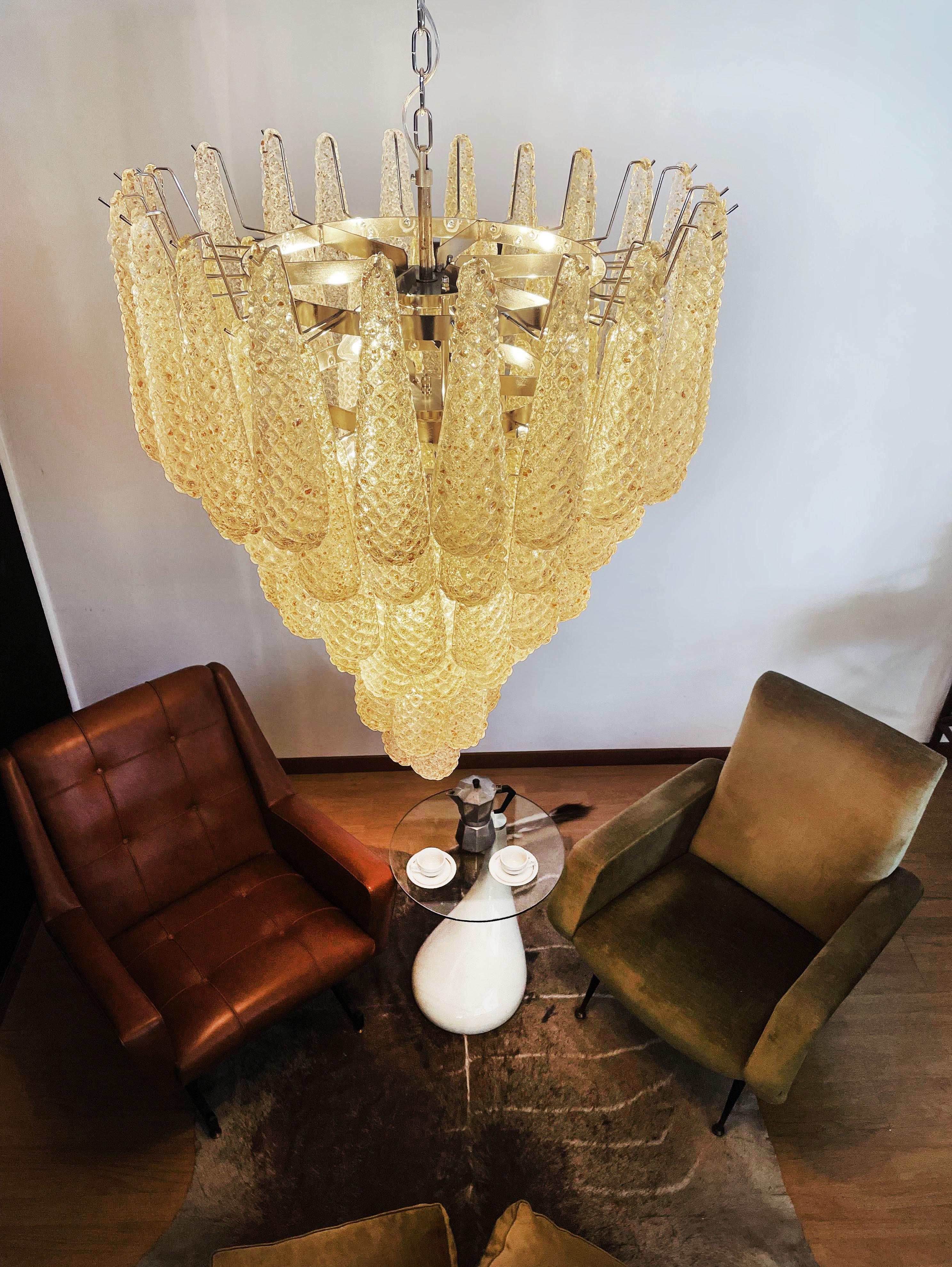 Italian Vintage Murano Chandelier, 75 Amber Glass Petals Drop 10