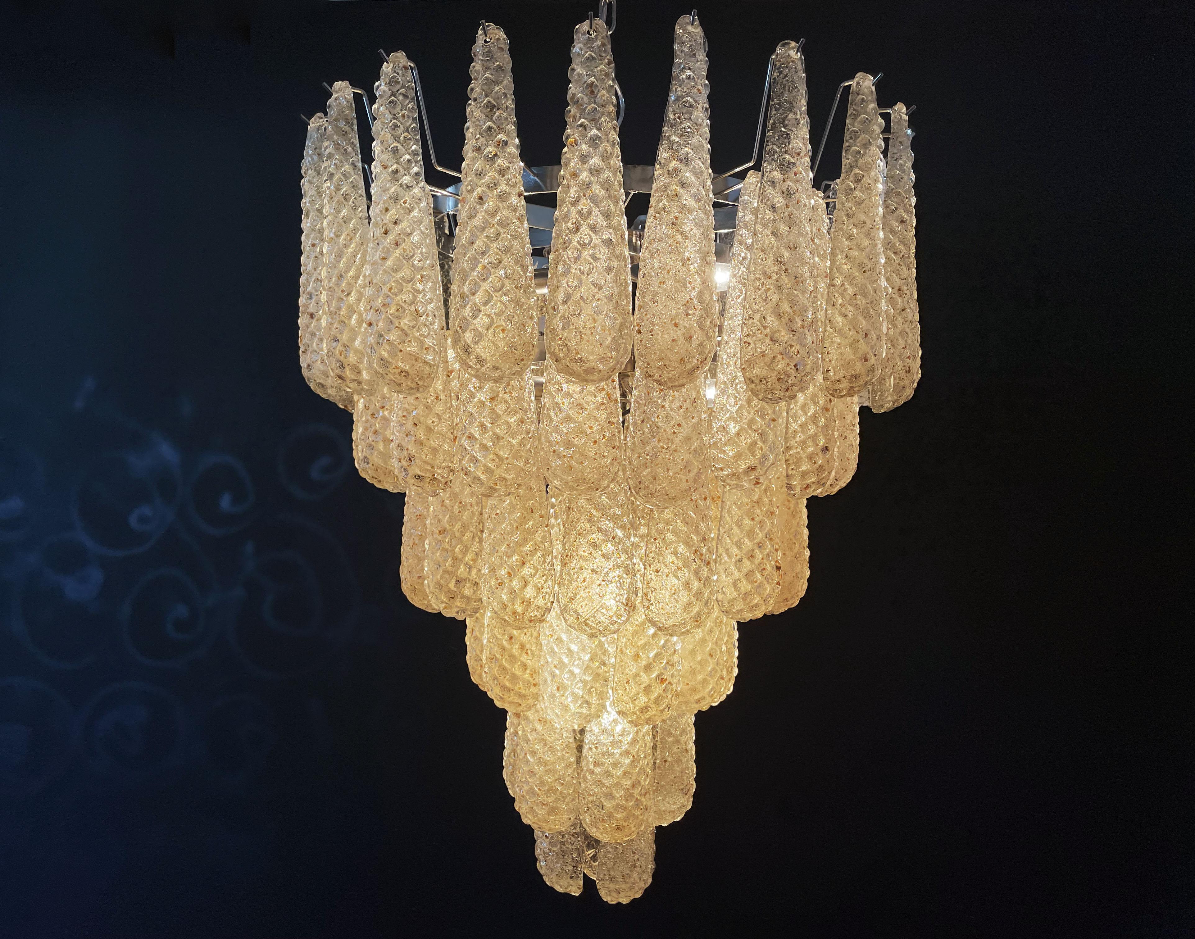 Murano Glass Italian Vintage Murano Chandelier, 75 Amber Glass Petals Drop For Sale