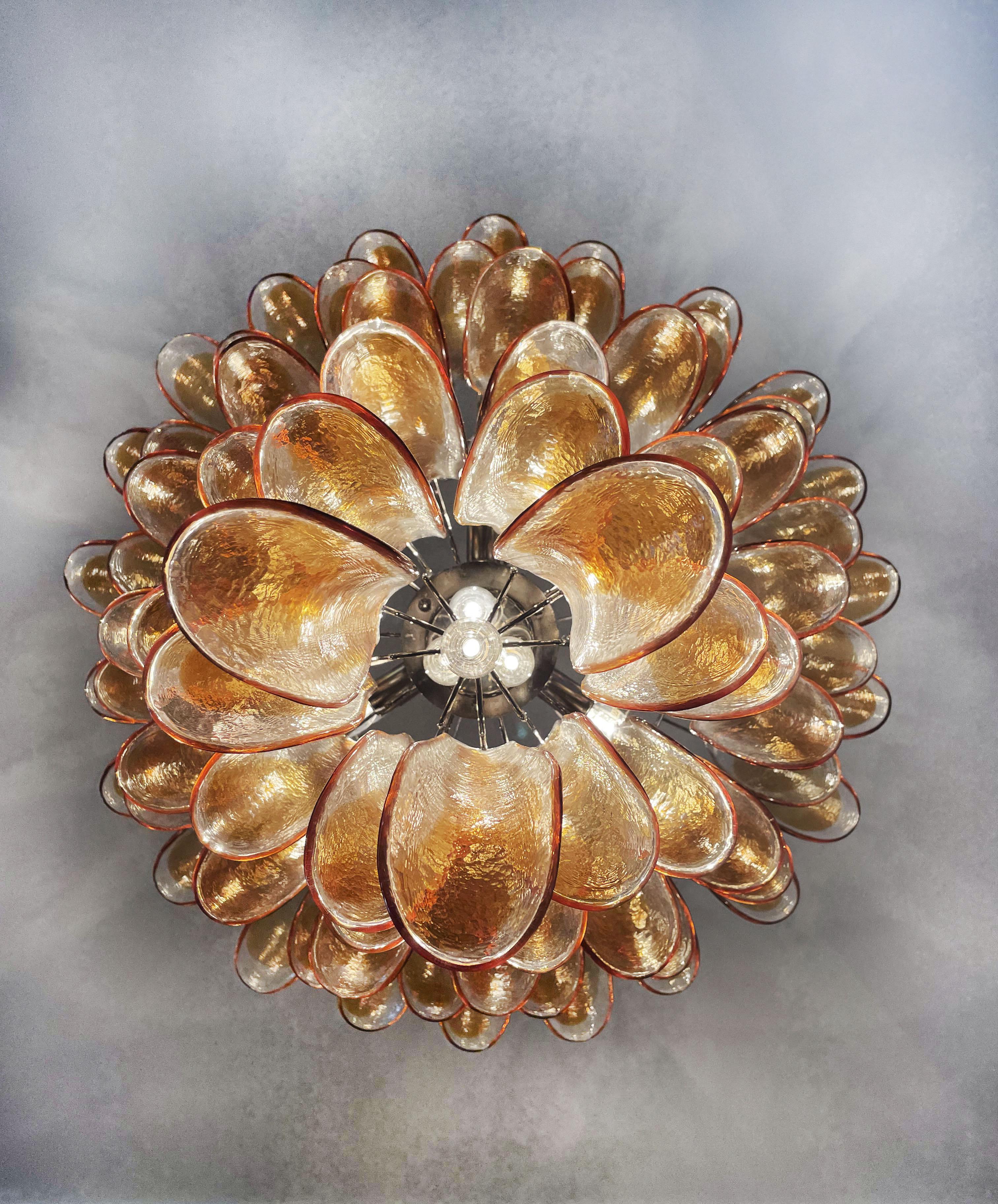 Italian Vintage Murano Chandelier, 75 Amber Glass Petals For Sale 3