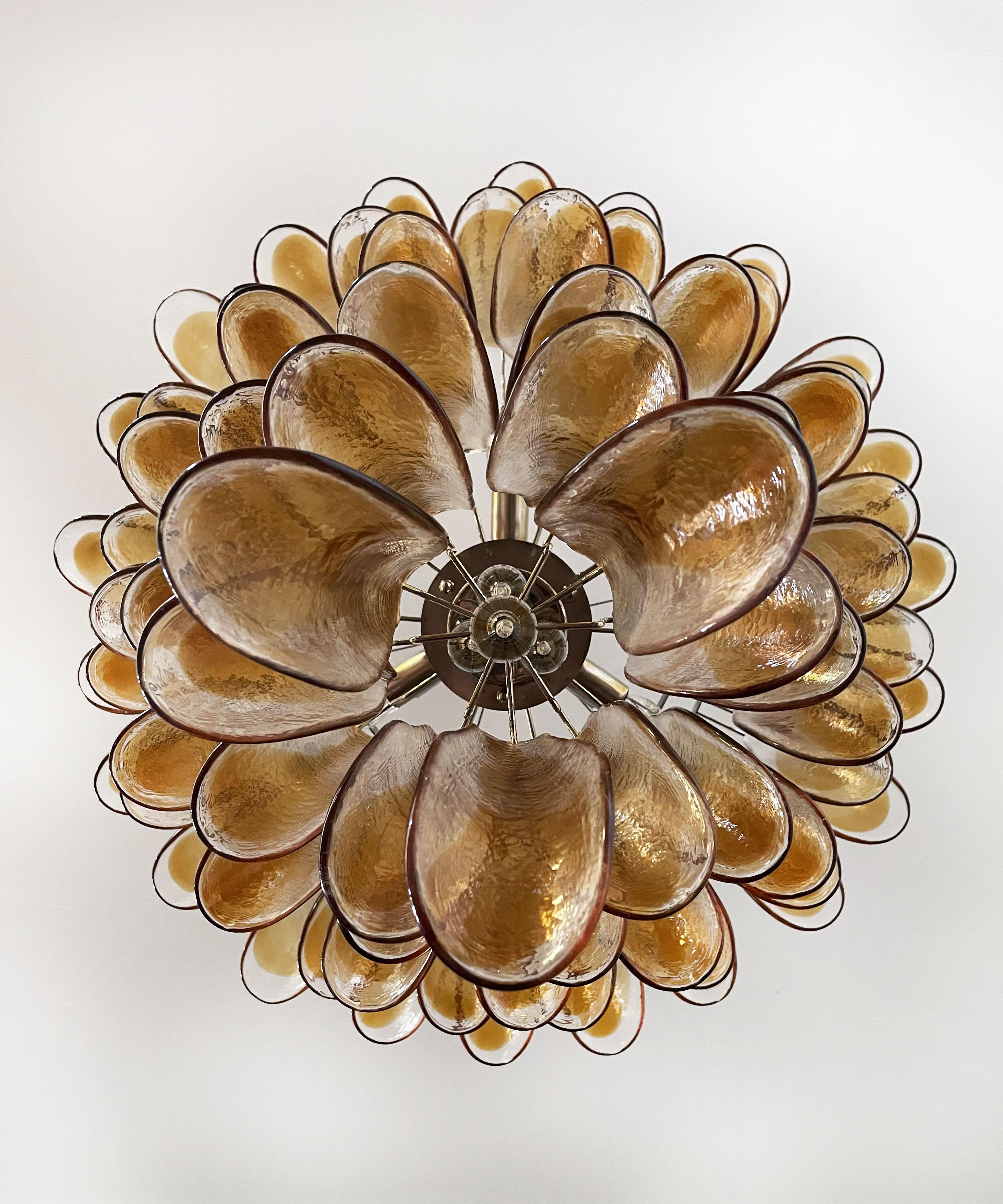Late 20th Century Italian Vintage Murano Chandelier, 75 Amber Glass Petals For Sale