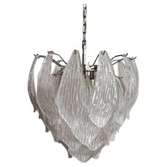 Italian vintage Murano chandelier - frosted carved glass leaves