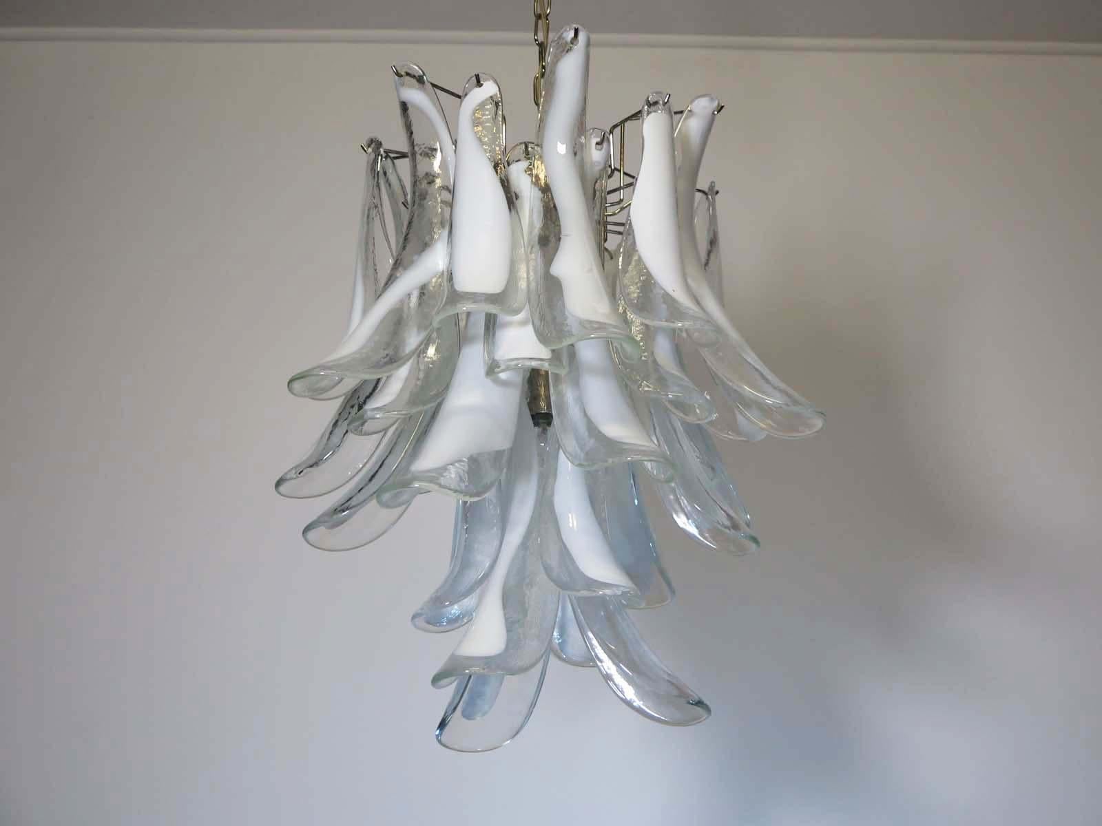 Blown Glass Italian Vintage Murano Chandelier in the Manner of Mazzega, 30 Glass Petals For Sale
