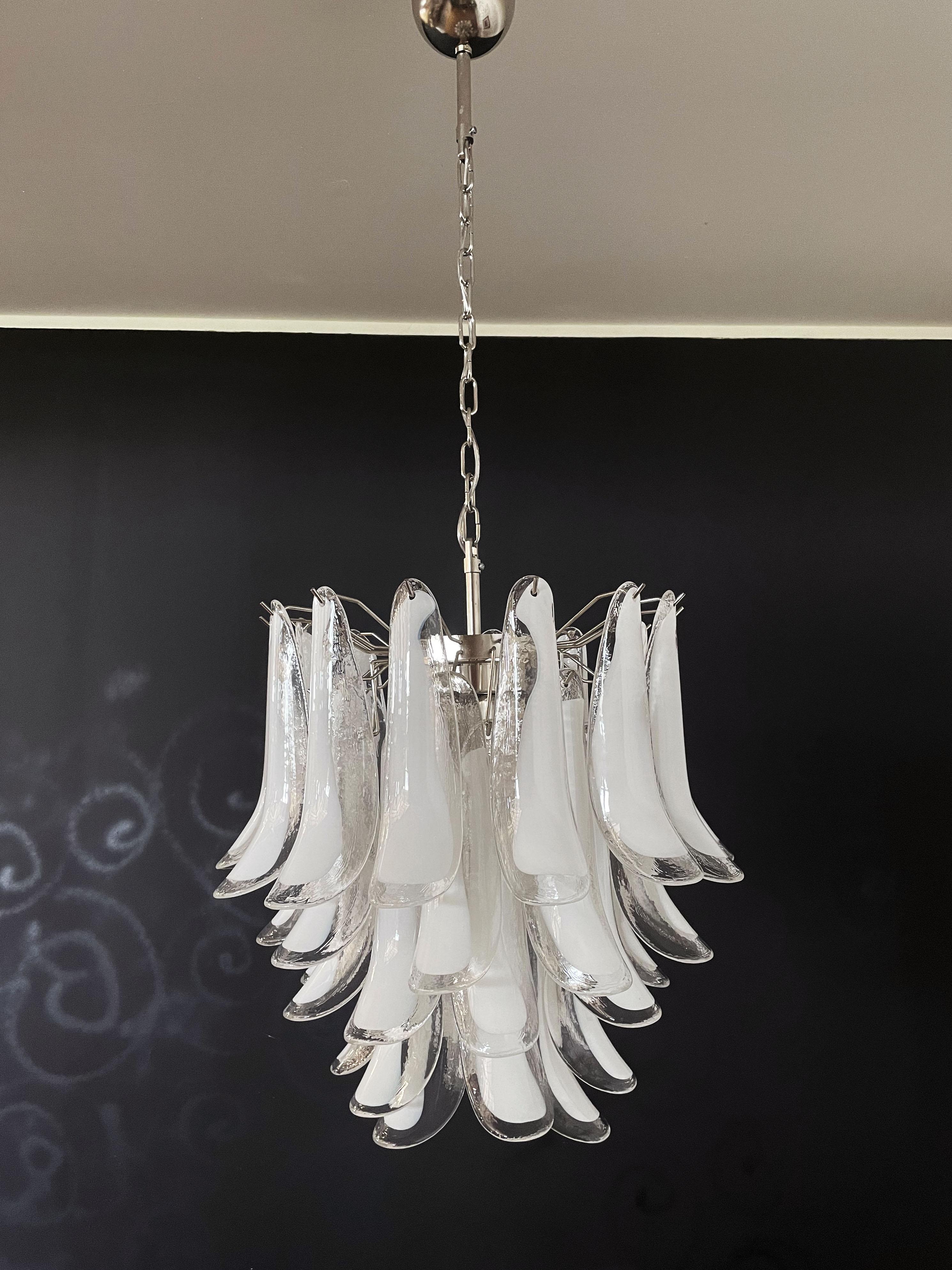 Galvanized Italian vintage Murano chandelier in the manner of Mazzega - 41 glass petals For Sale