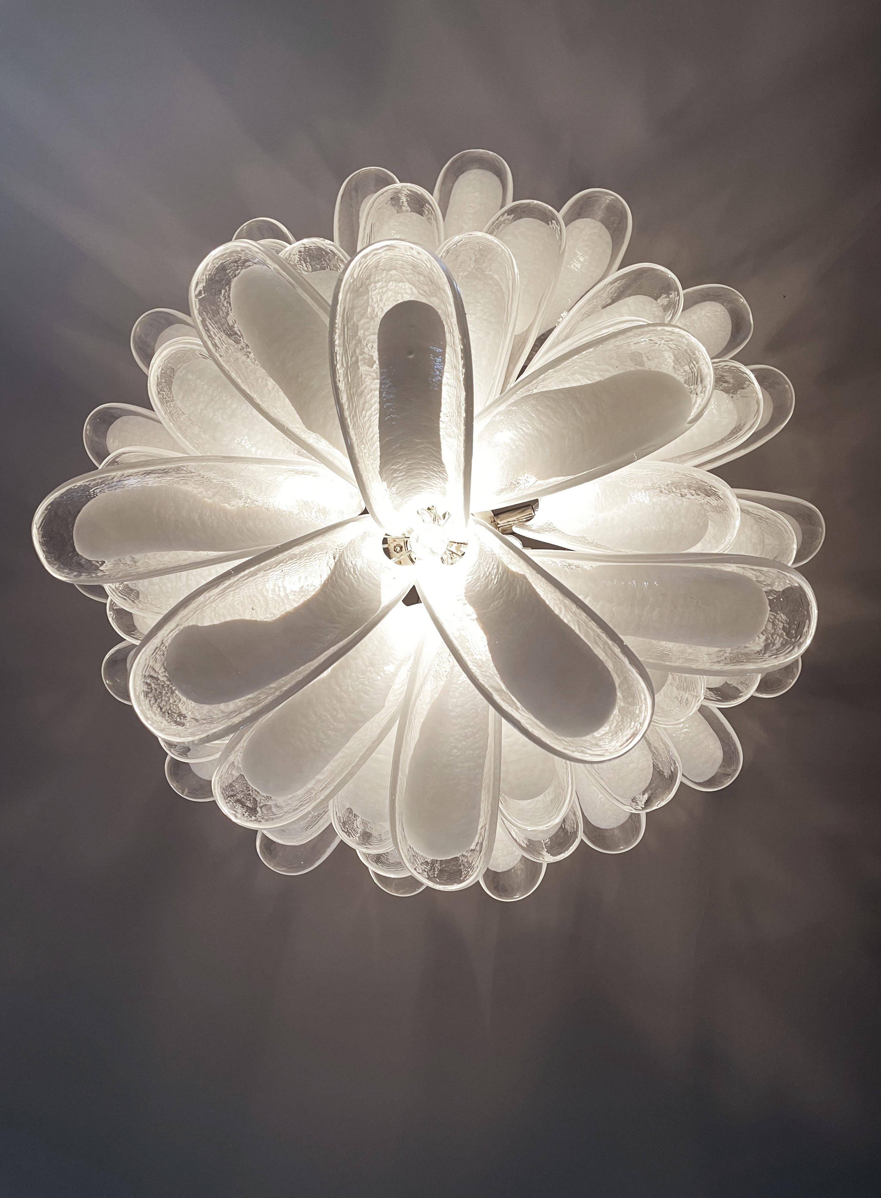 Italian Vintage Murano Chandelier in the Manner of Mazzega, 52 Big Glass Petals For Sale 8